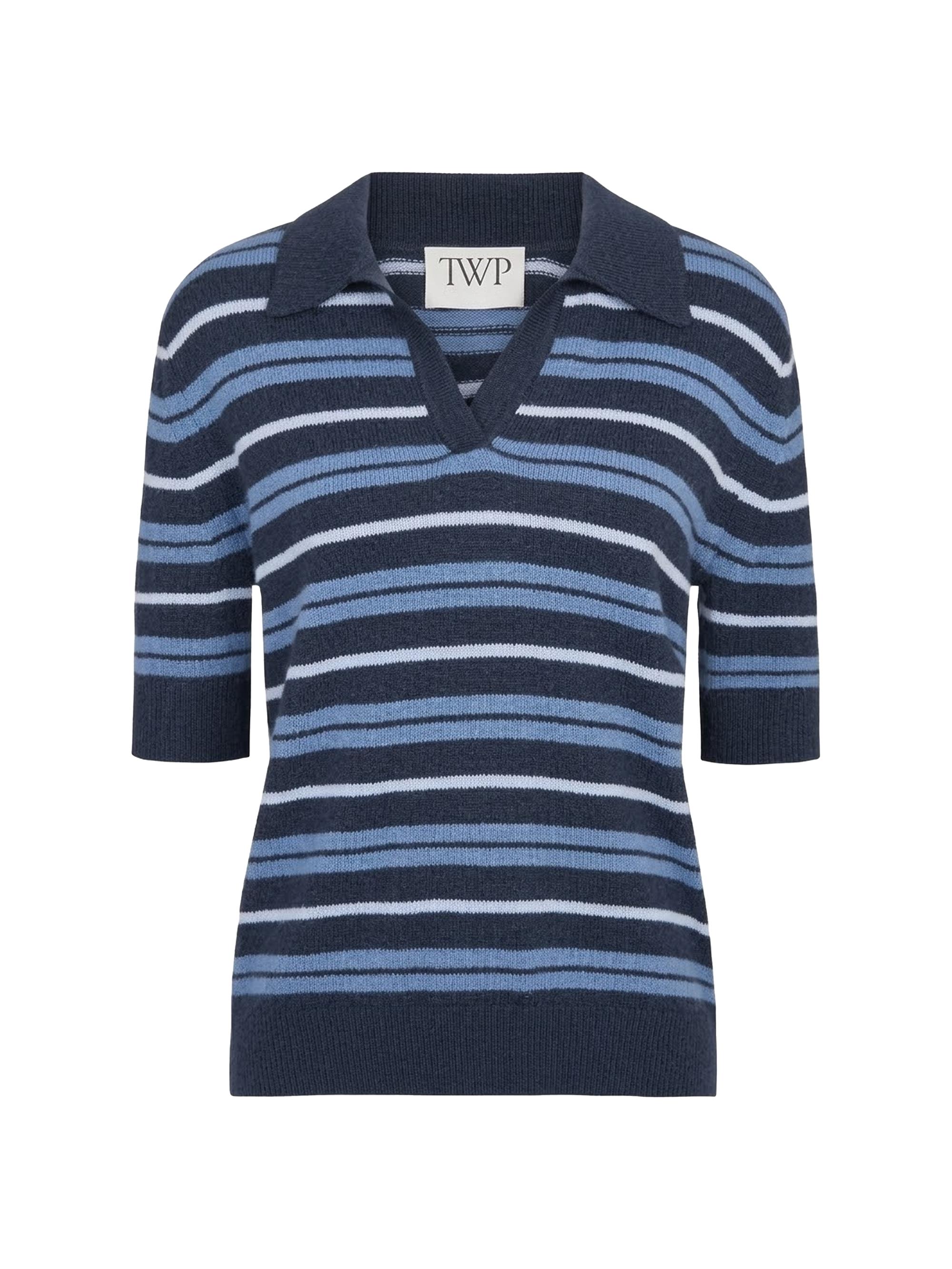 TWP Women's Slightly Oversized Cashmere Polo Shirt - Night Sky Multi