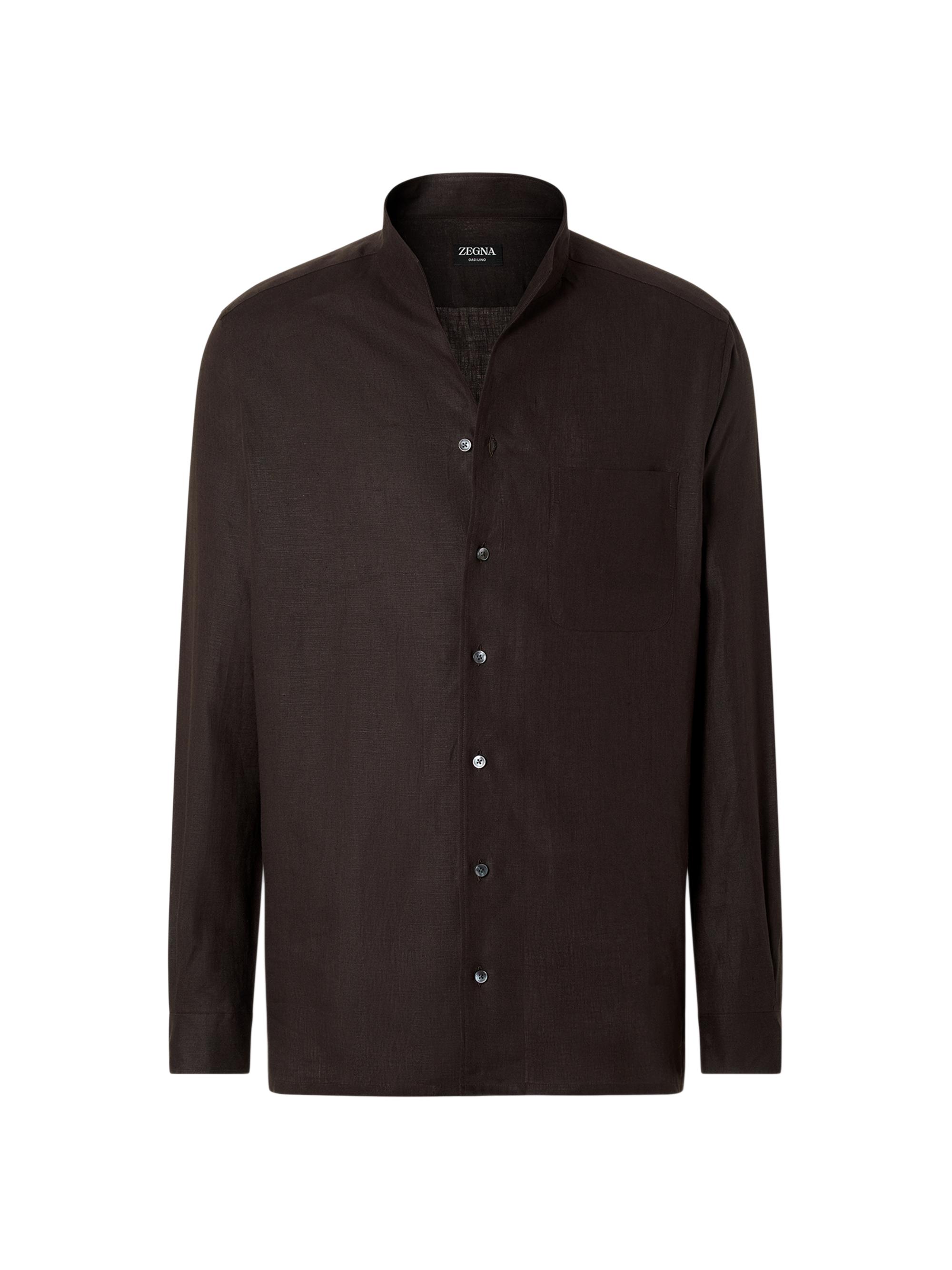 ZEGNA Men's Oasi Lino Shirt - Dark Brown