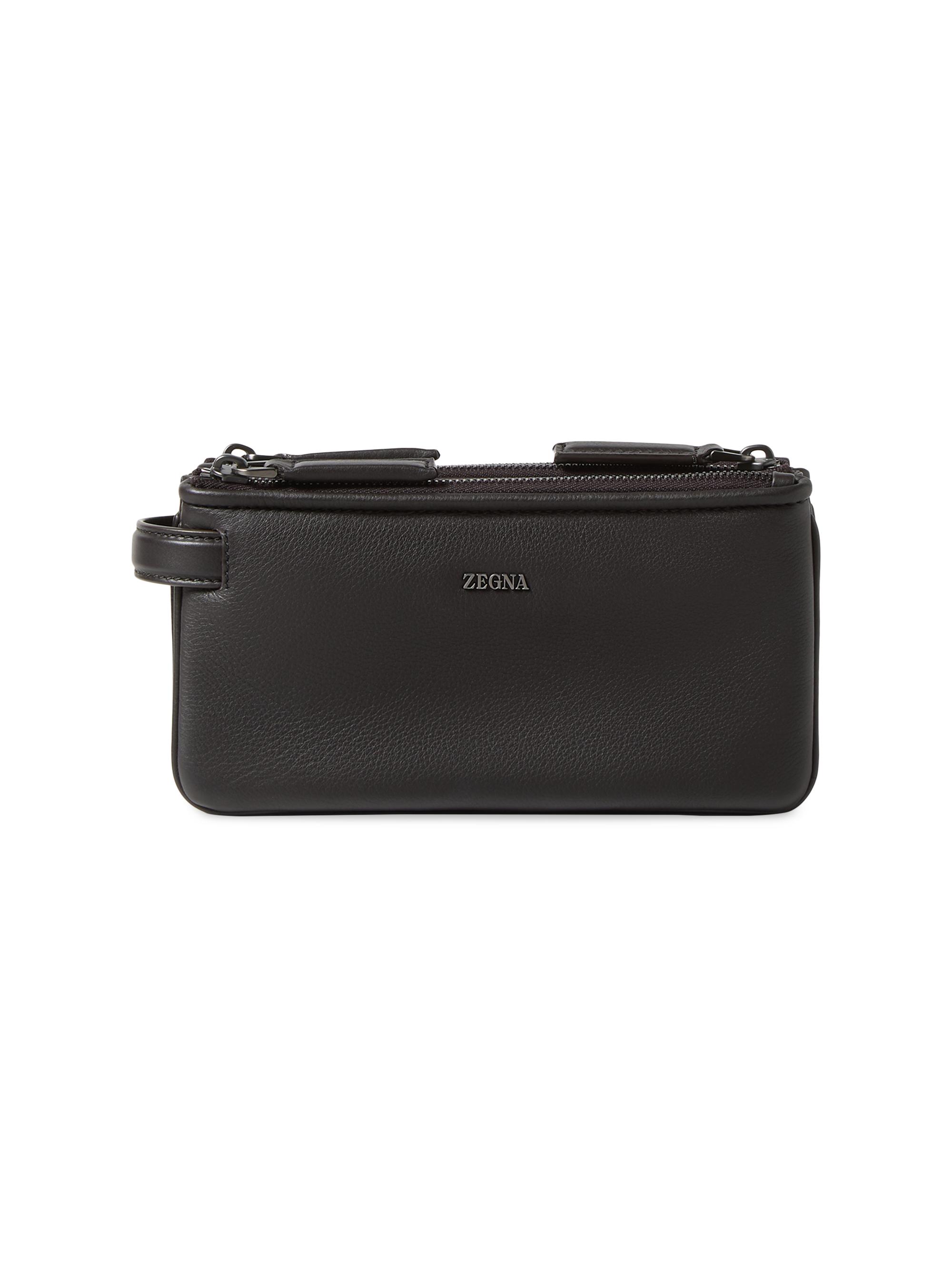 ZEGNA Men's Secondskin Leather Pouch - Dark Brown