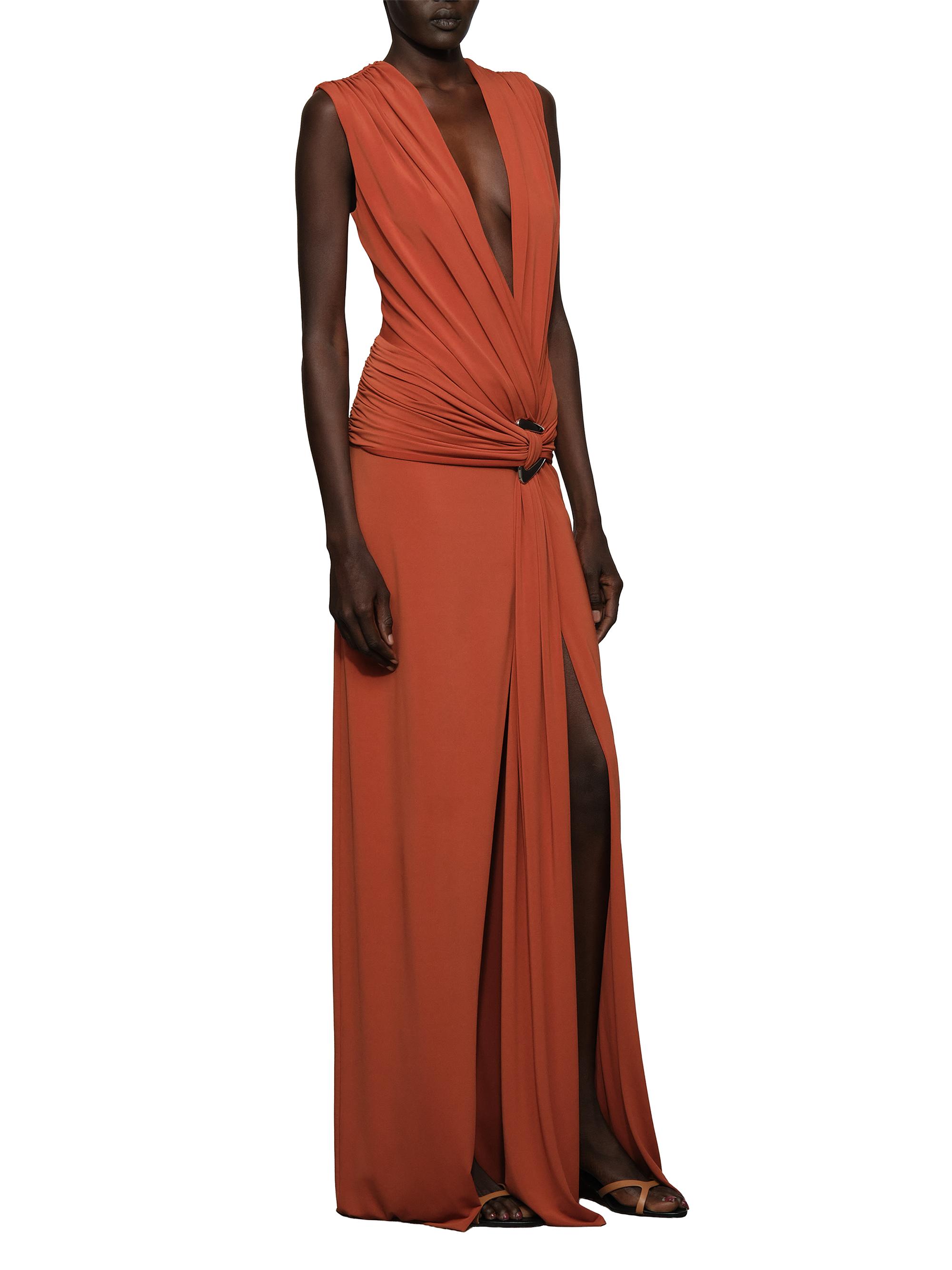 Et Ochs Women's Jil Draped Plunge-Neck Gown - Terracotta | Thumbnail 3
