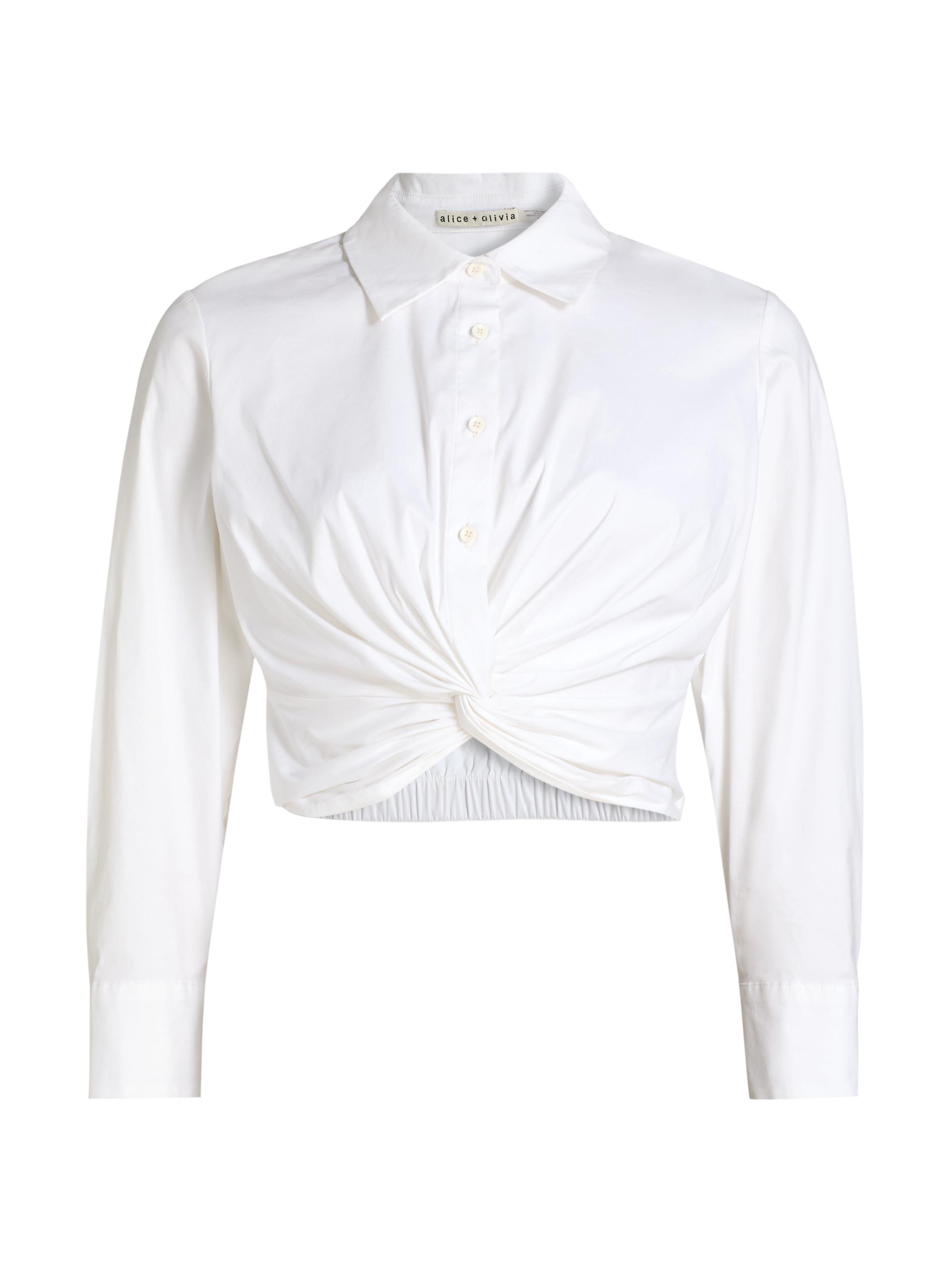 ALICE + OLIVIA Women's Phebe Cotton-Blend Twist-Front Shirt - Off White