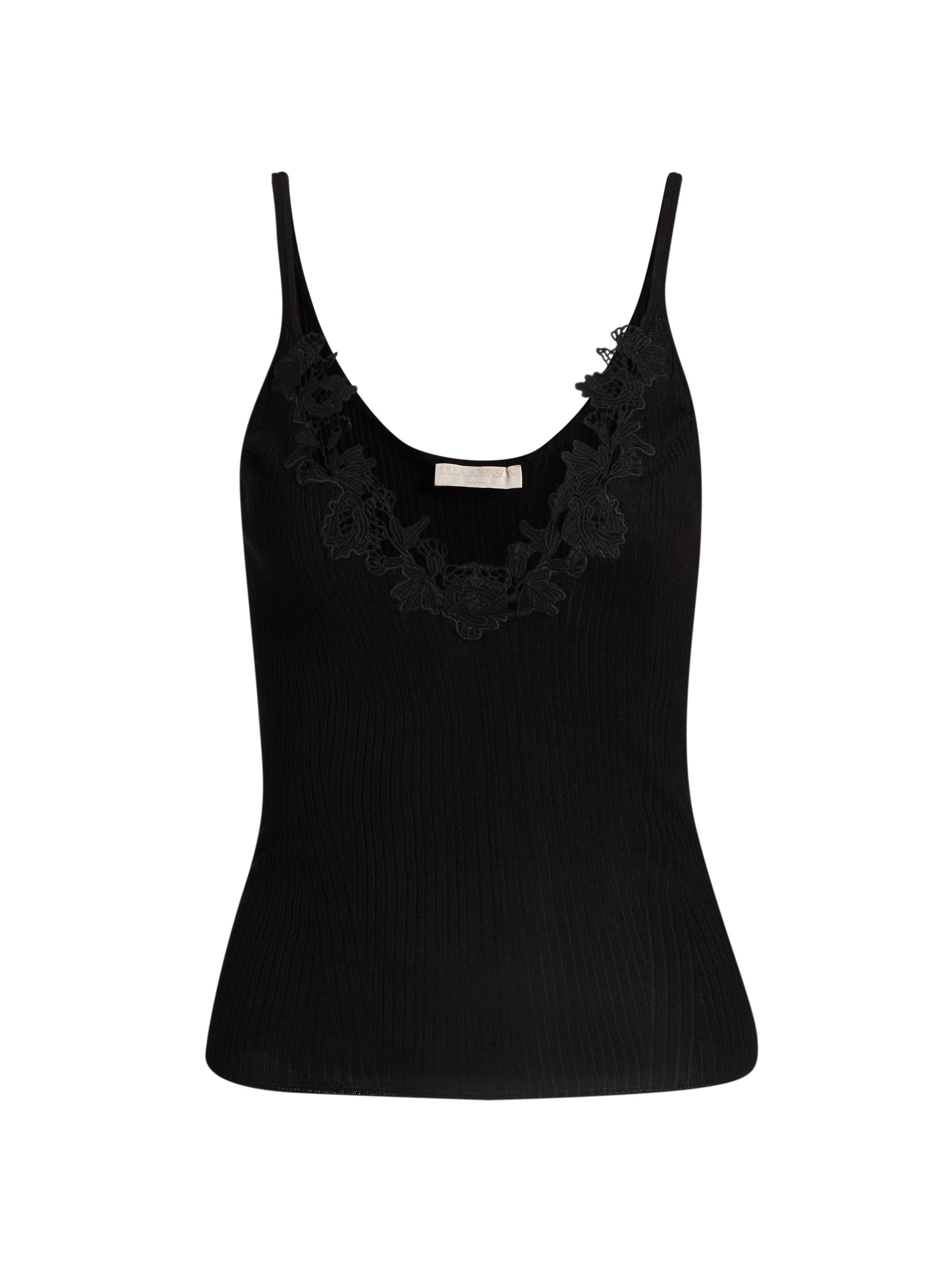 Ulla Johnson Women's Ainsley Lace-Trim Rib-Knit Cami - Noir