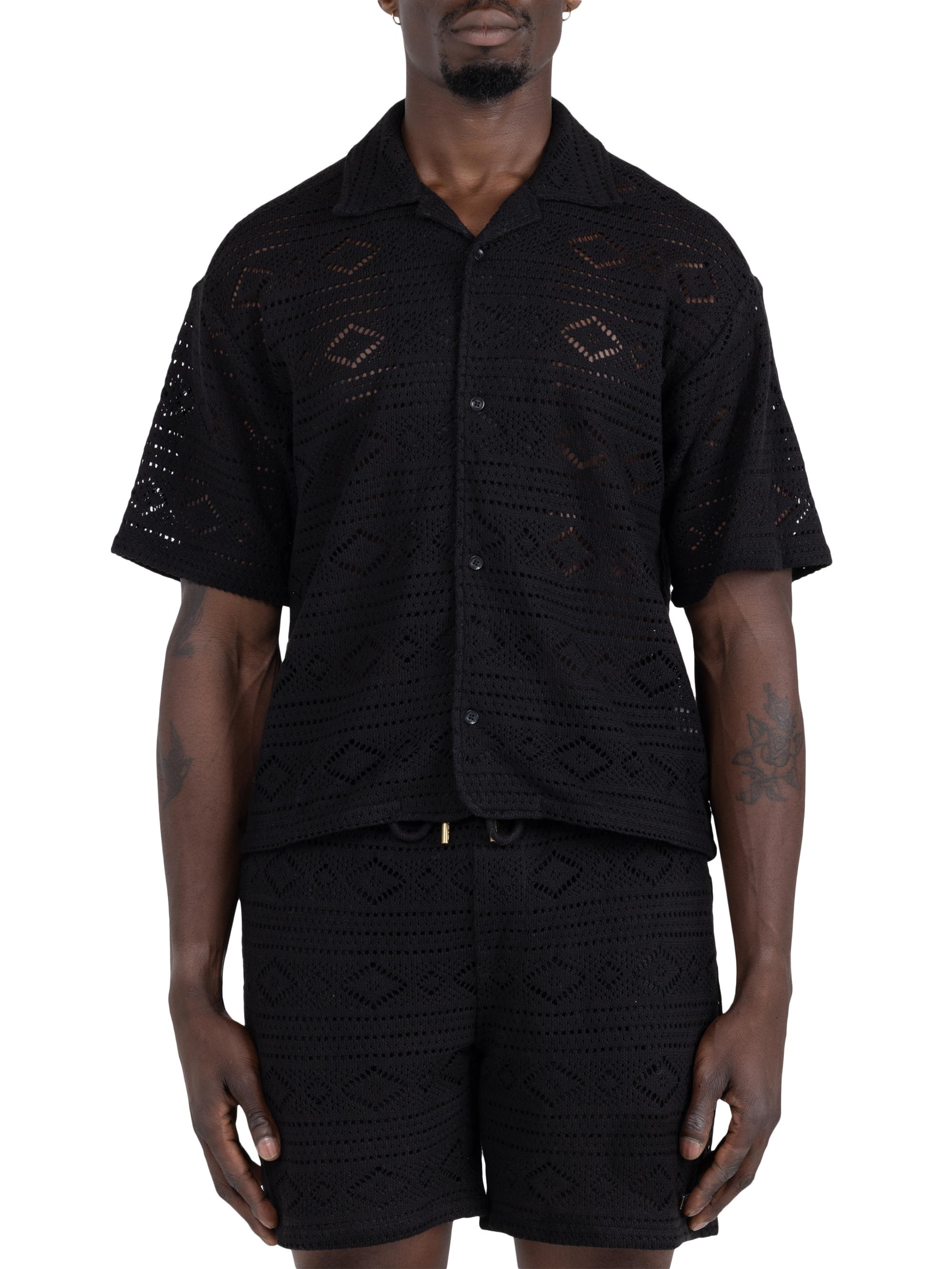 Honor The Gift Men's Pointelle Crochet Camp Shirt - Black