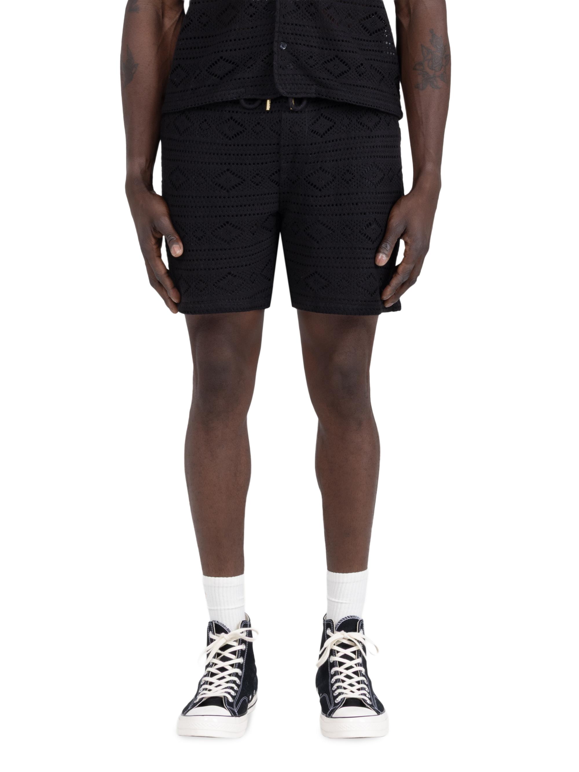 Honor The Gift Men's Pointelle-Knit Crocheted Drawstring Shorts - Black