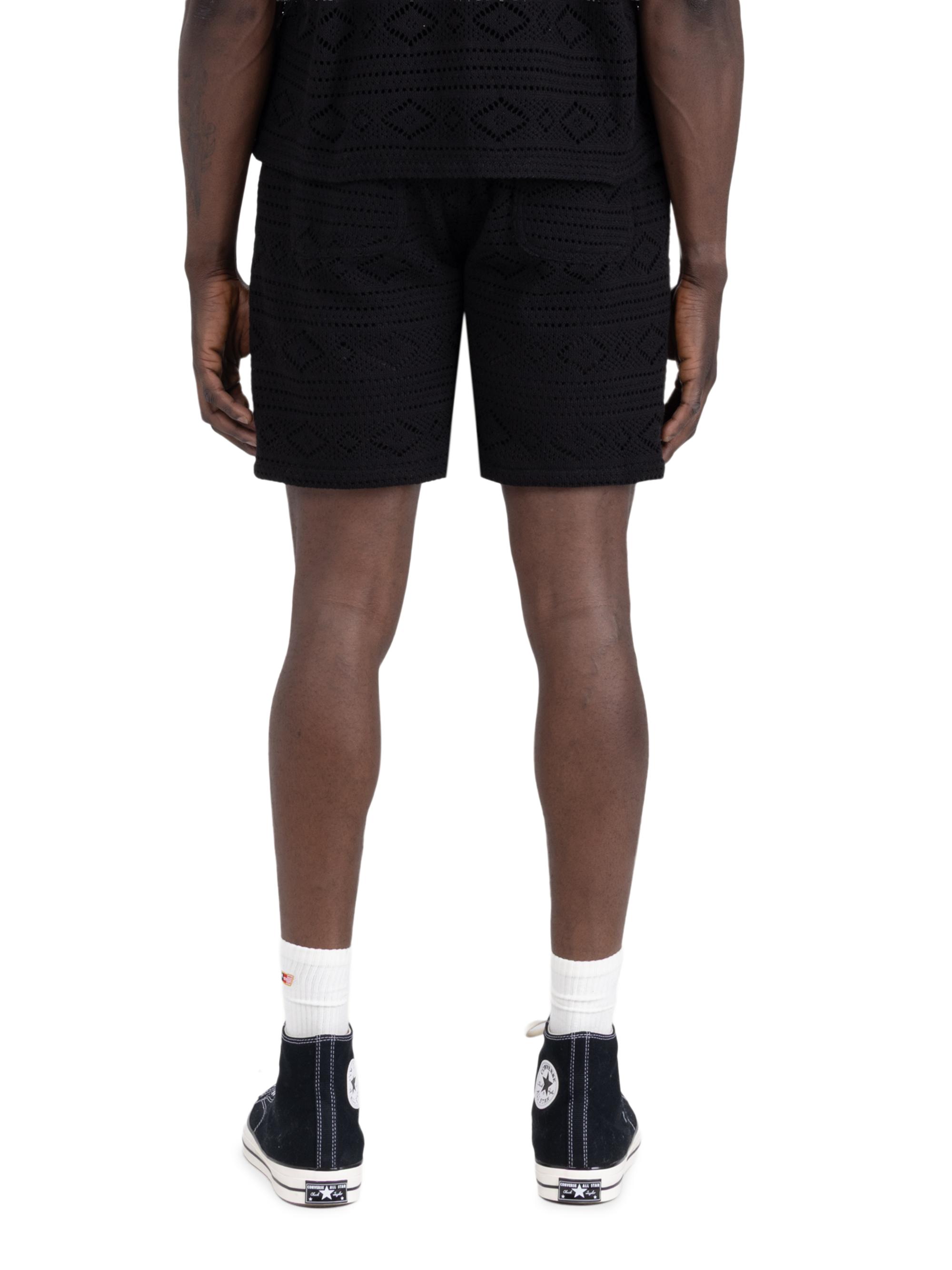 Honor The Gift Men's Pointelle-Knit Crocheted Drawstring Shorts - Black | Thumbnail 3