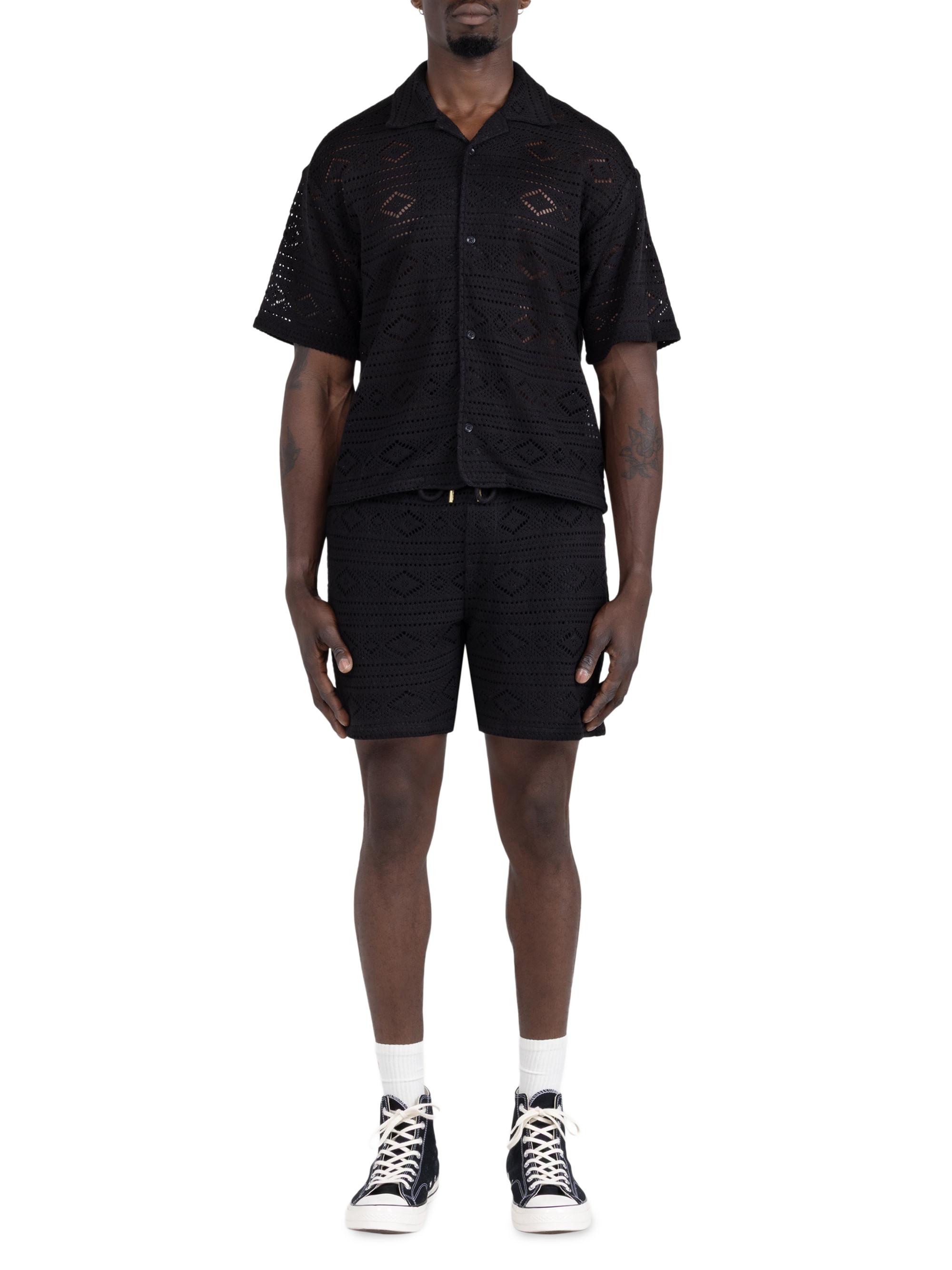 Honor The Gift Men's Pointelle-Knit Crocheted Drawstring Shorts - Black | Thumbnail 2