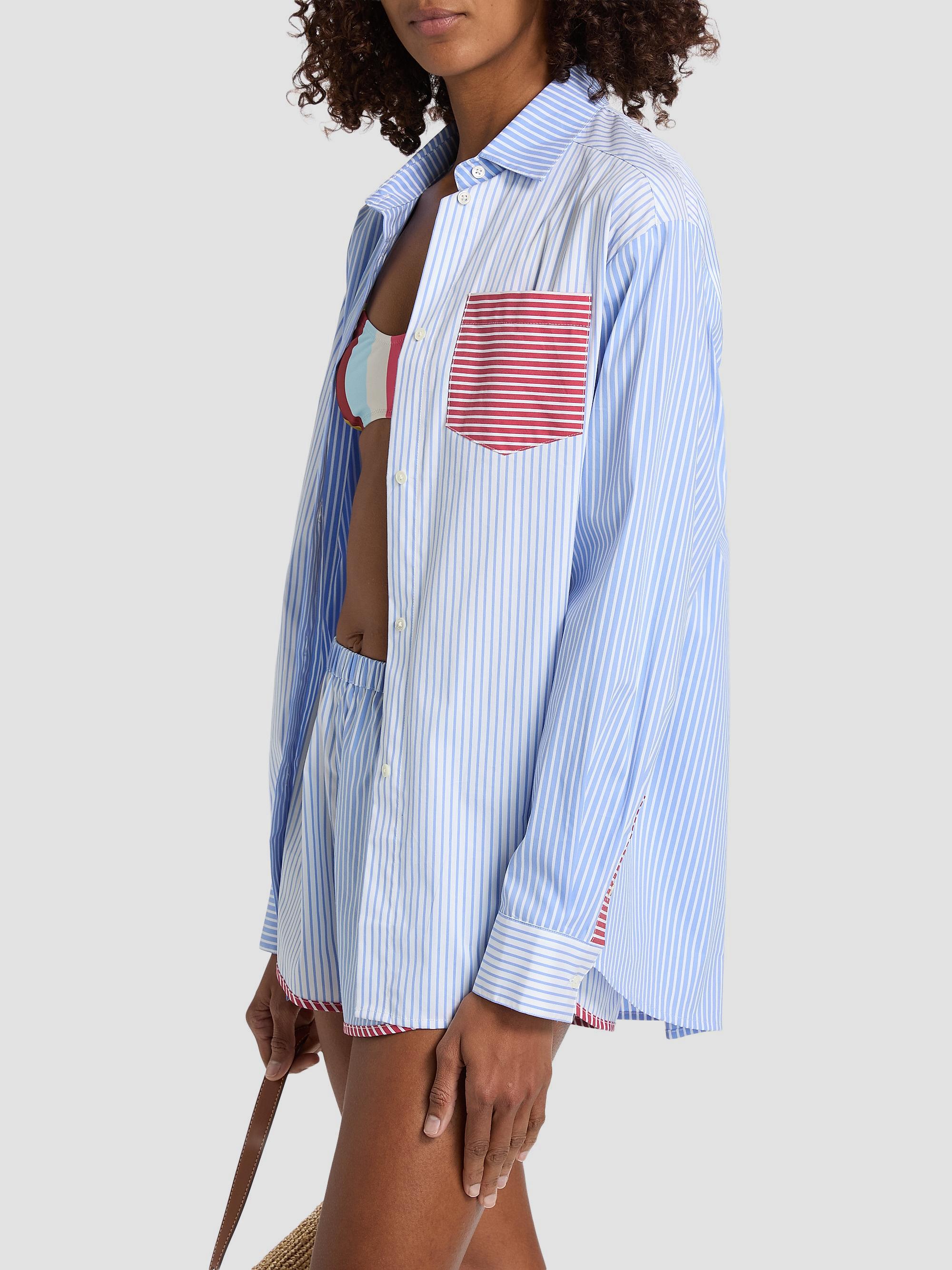Solid & Striped Women's The Avril Stripe Button-Front Shirt - Colorblock Marina | Thumbnail 4