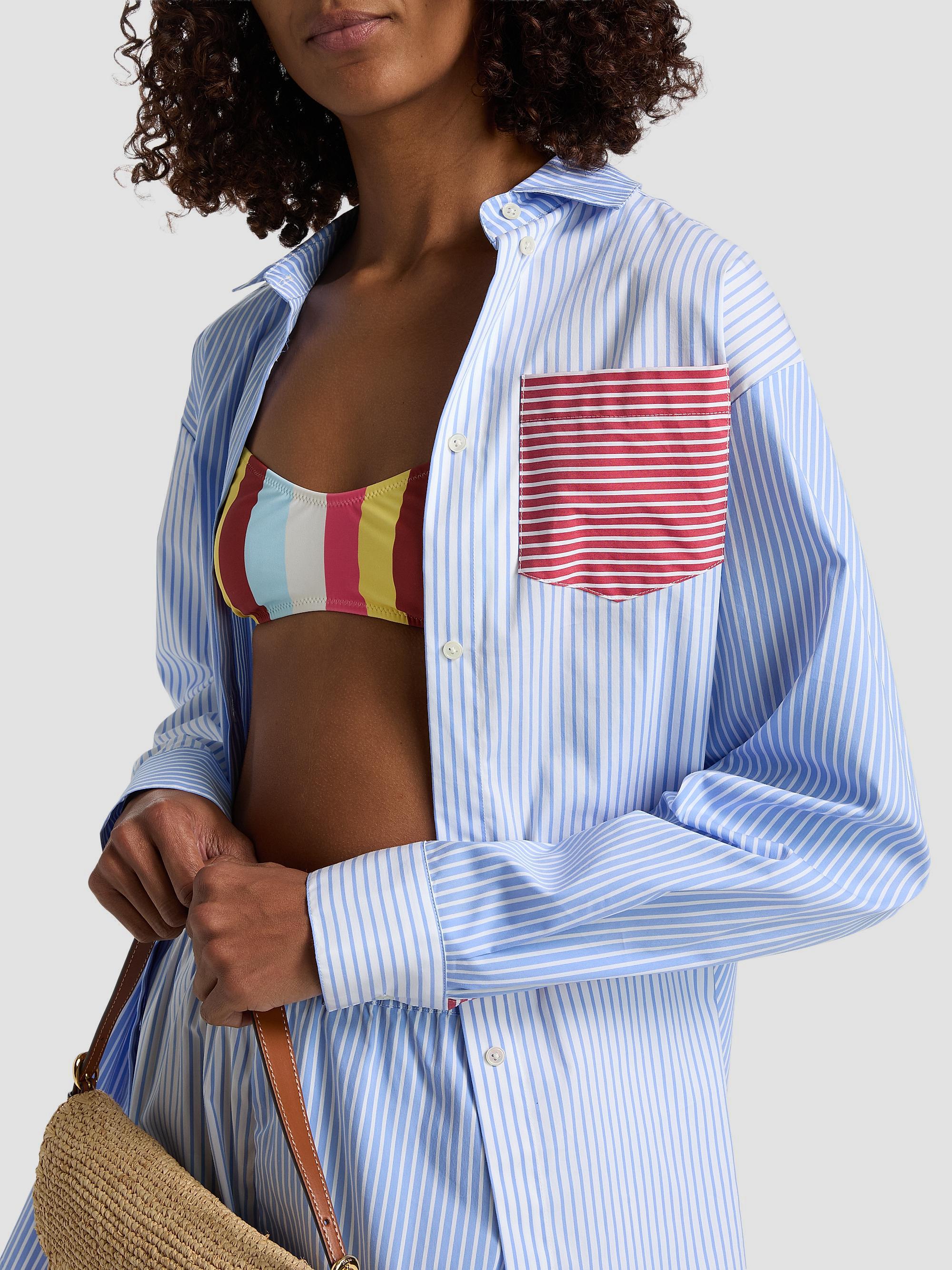 Solid & Striped Women's The Avril Stripe Button-Front Shirt - Colorblock Marina | Thumbnail 6