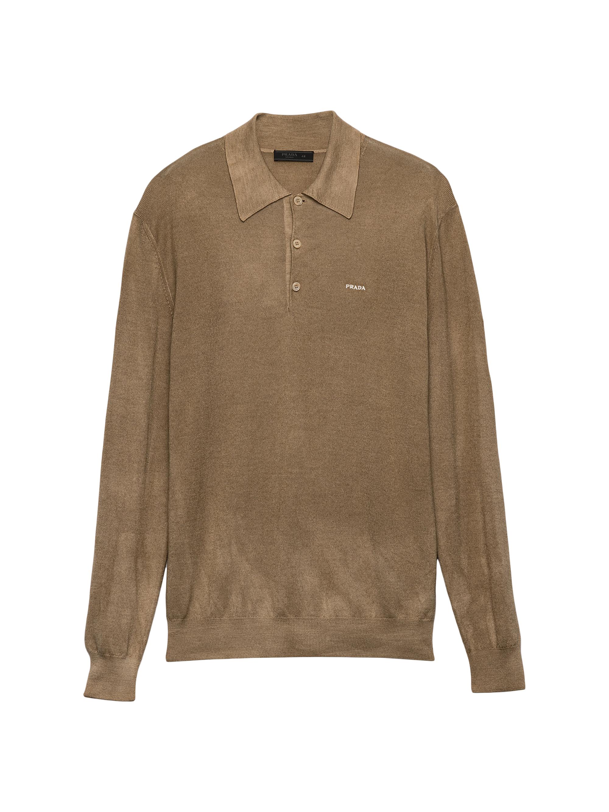 Prada Men's Wool and Silk Polo Sweater - Brown