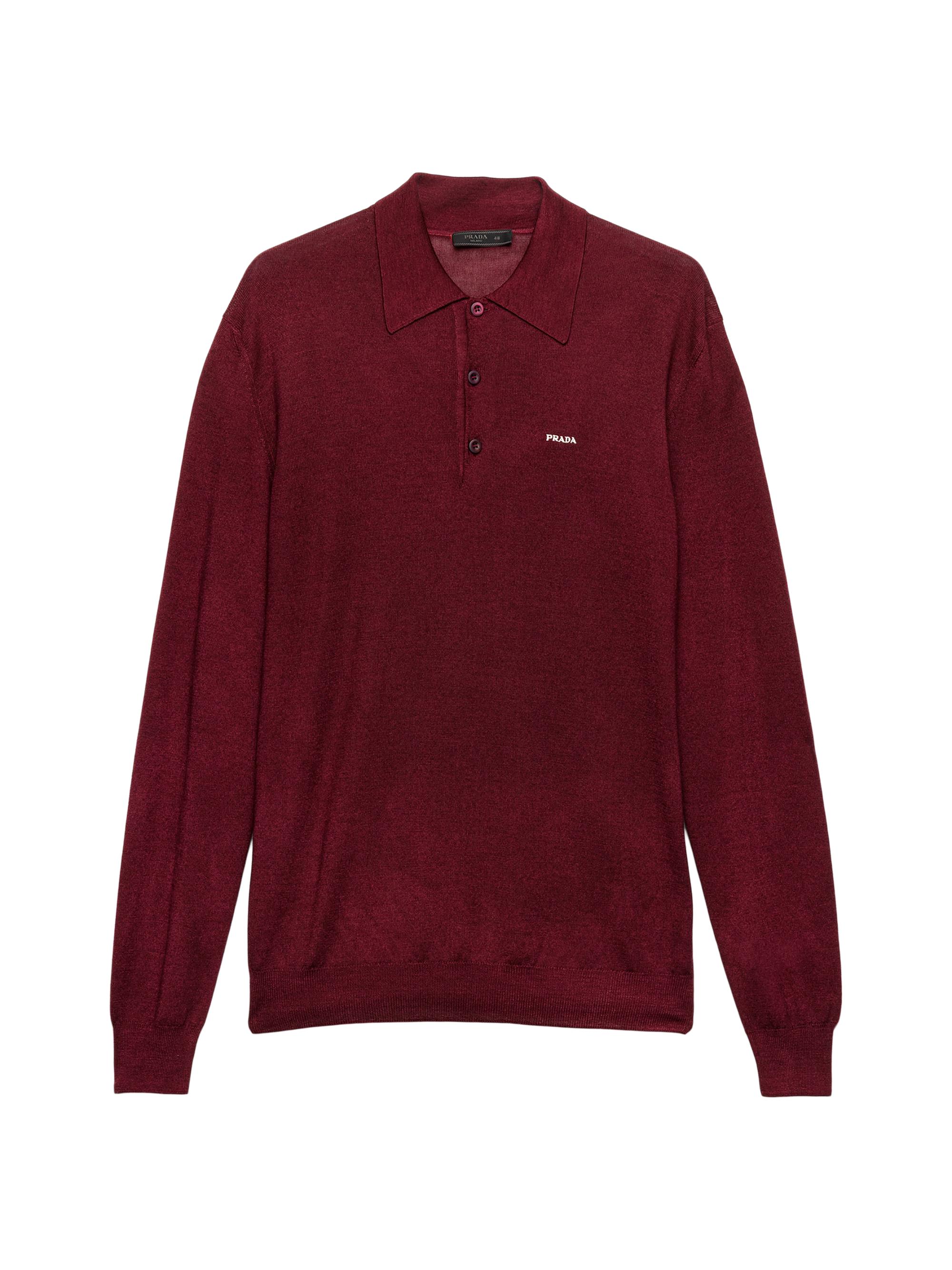 Prada Men's Wool and Silk Polo Sweater - Dark Red