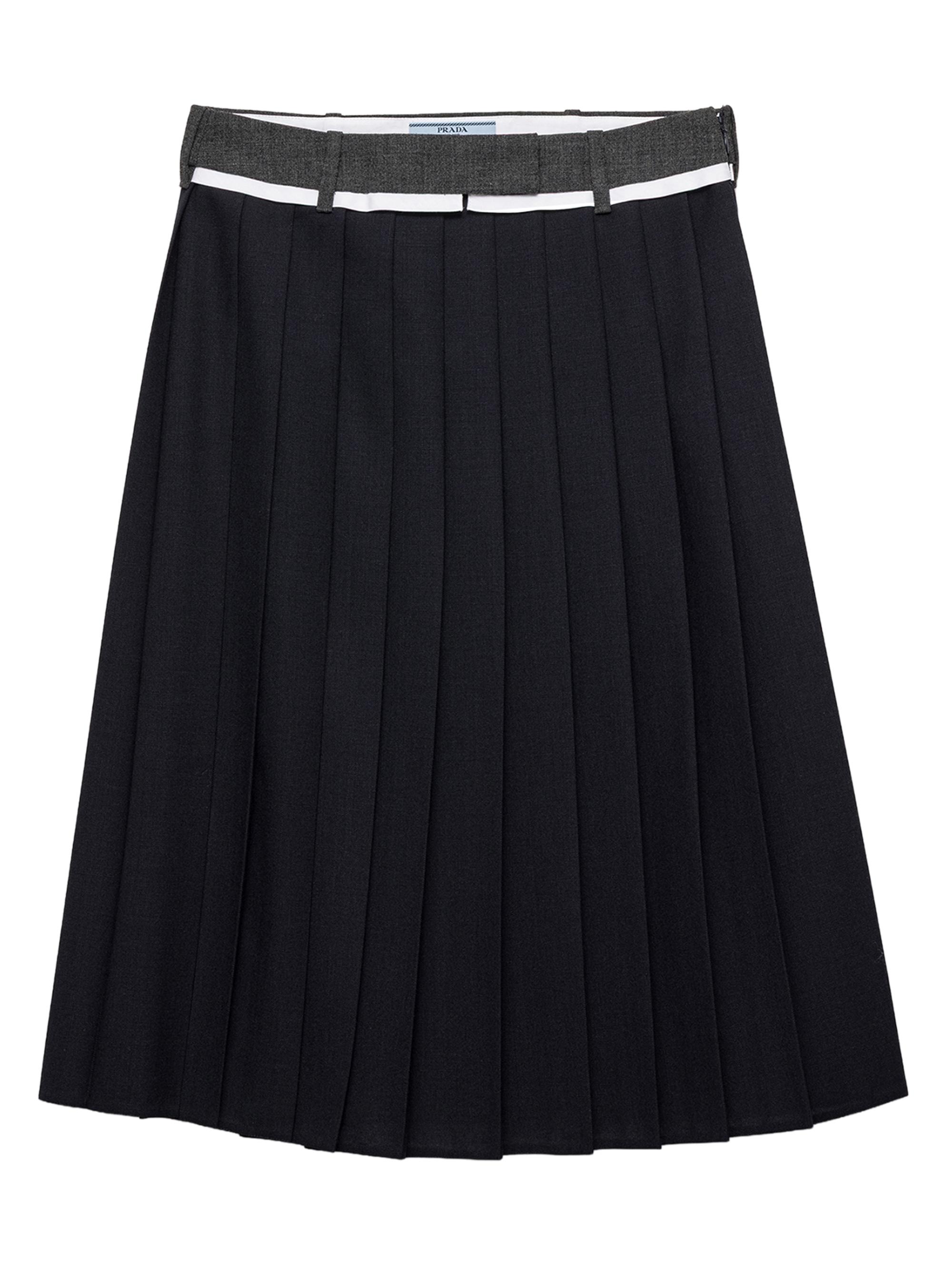 Prada Women's Pleated Rush Stitch Midi Skirt - Navy Blue