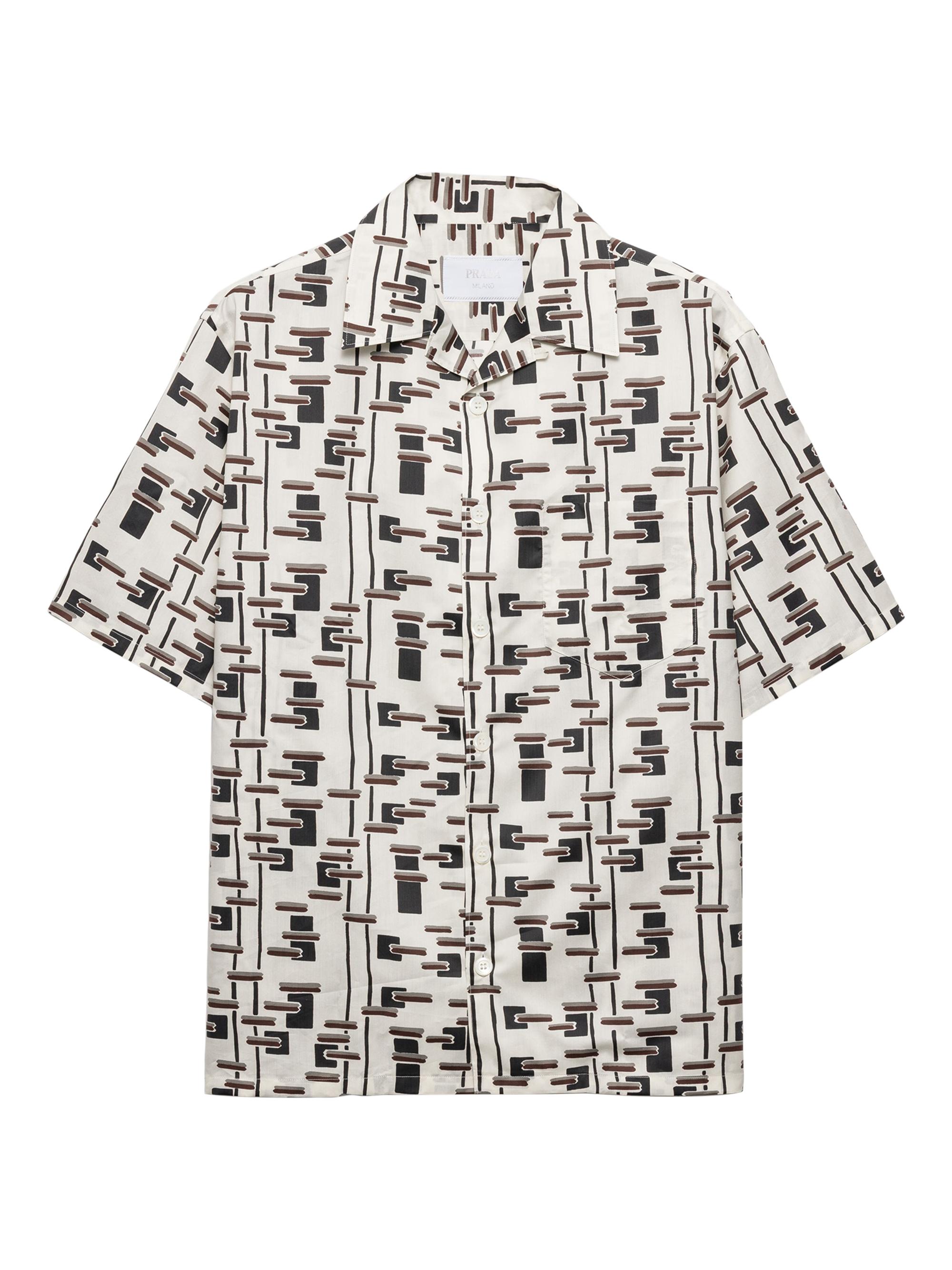 Prada Men's Printed Cotton Blend Shirt - Beige Khaki