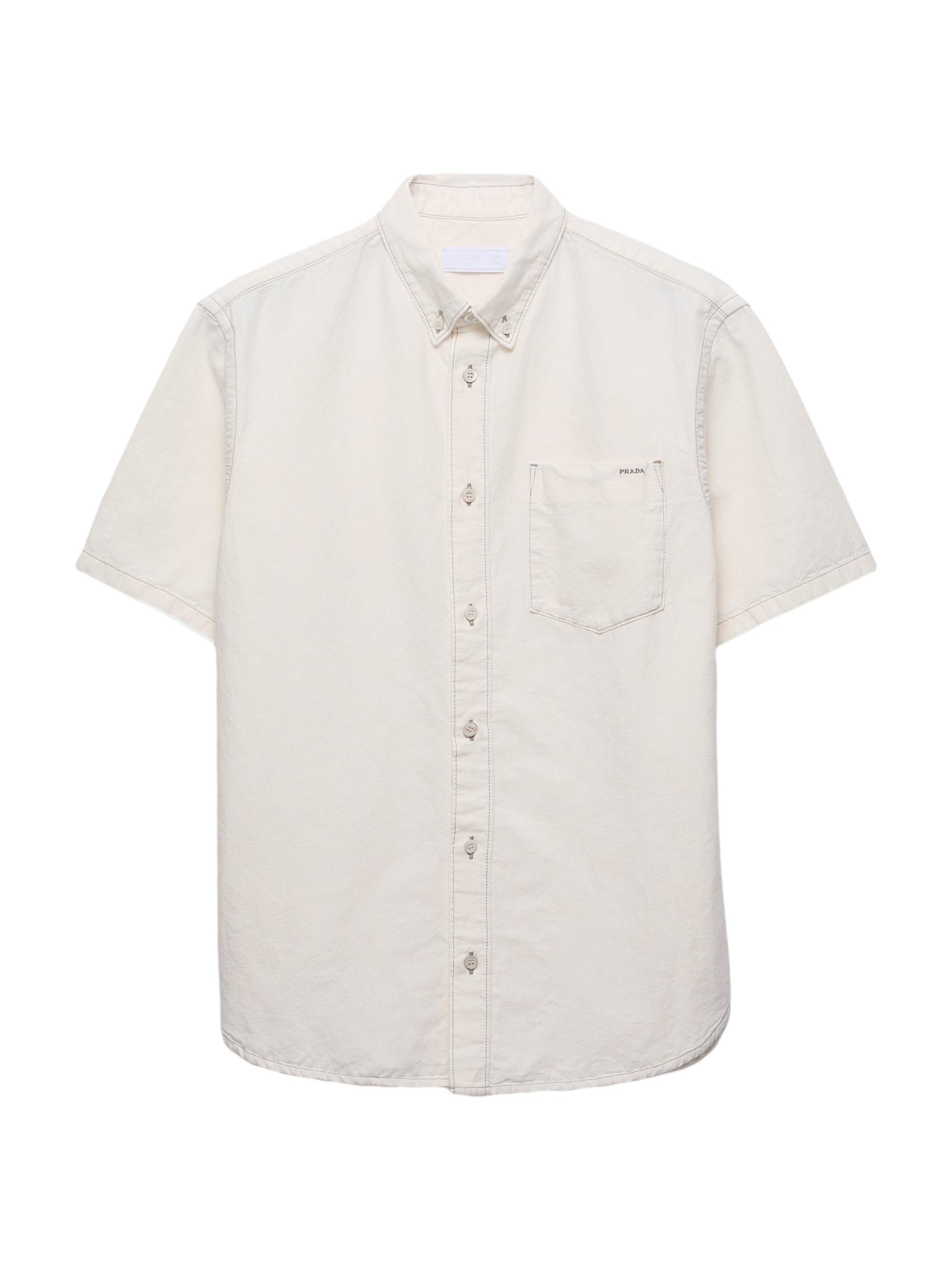 Prada Men's Short-Sleeved Chambray Shirt - Beige Khaki