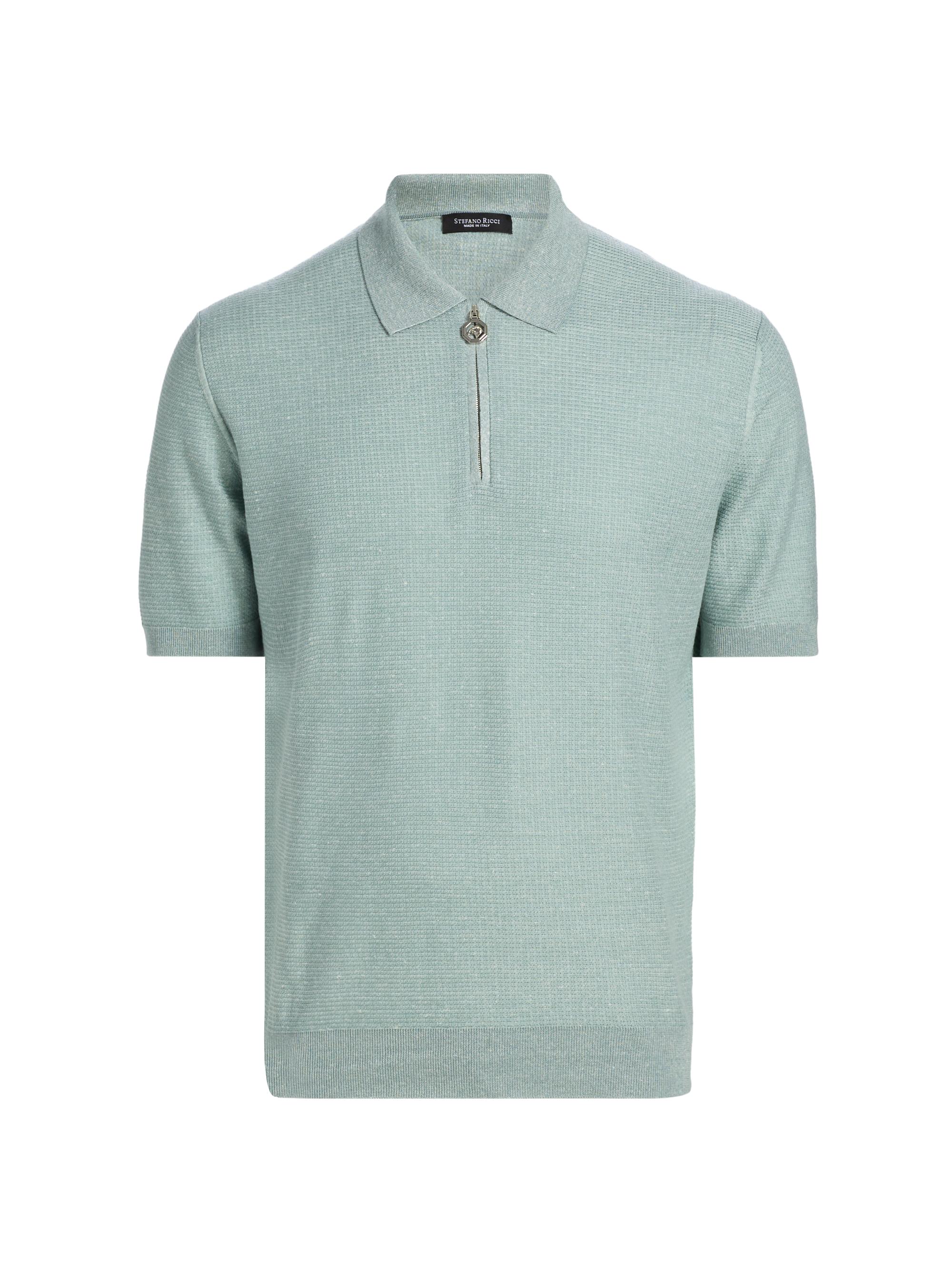 Stefano Ricci Men's Textured Linen-Silk Zip-Up Polo - Light Green