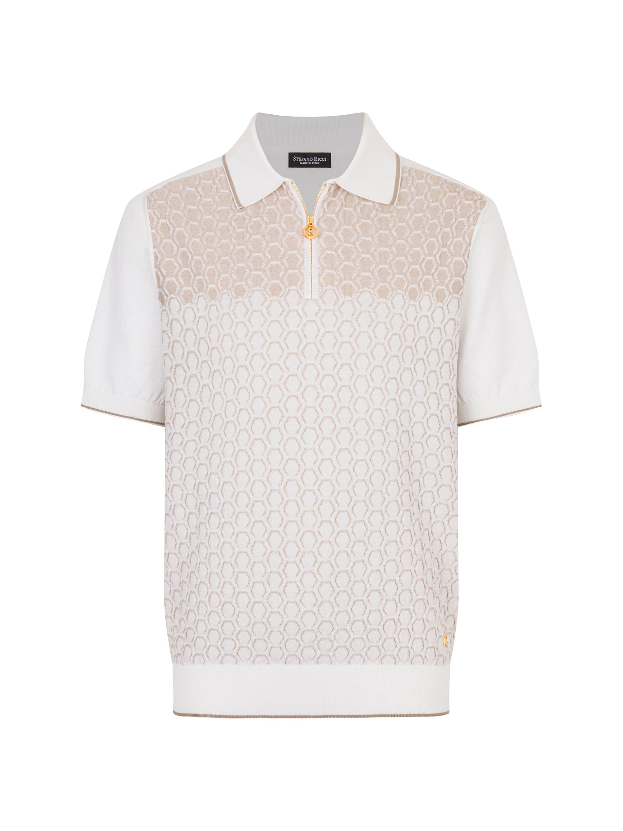 Stefano Ricci Men's Textured Silk-Cotton Quarter-Zip Polo Shirt - White