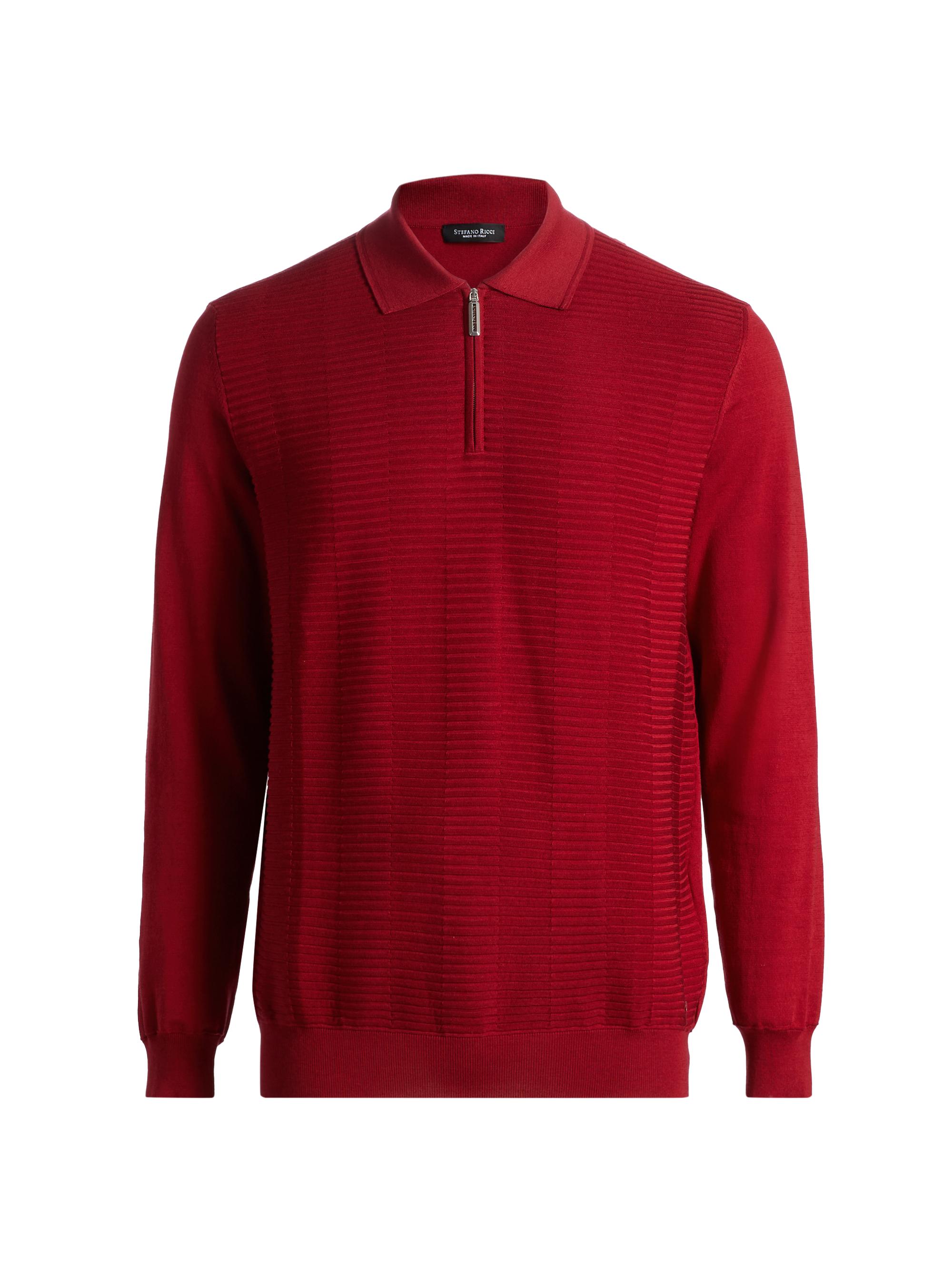 Stefano Ricci Men's Textured Silk-Cotton Quarter-Zip Polo Shirt - Red