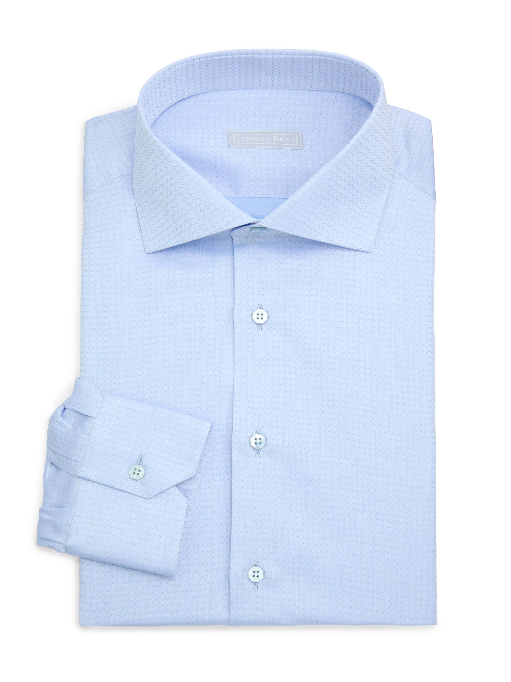 Stefano Ricci Men's Geometric Circle Cotton Dress Shirt - Light Blue