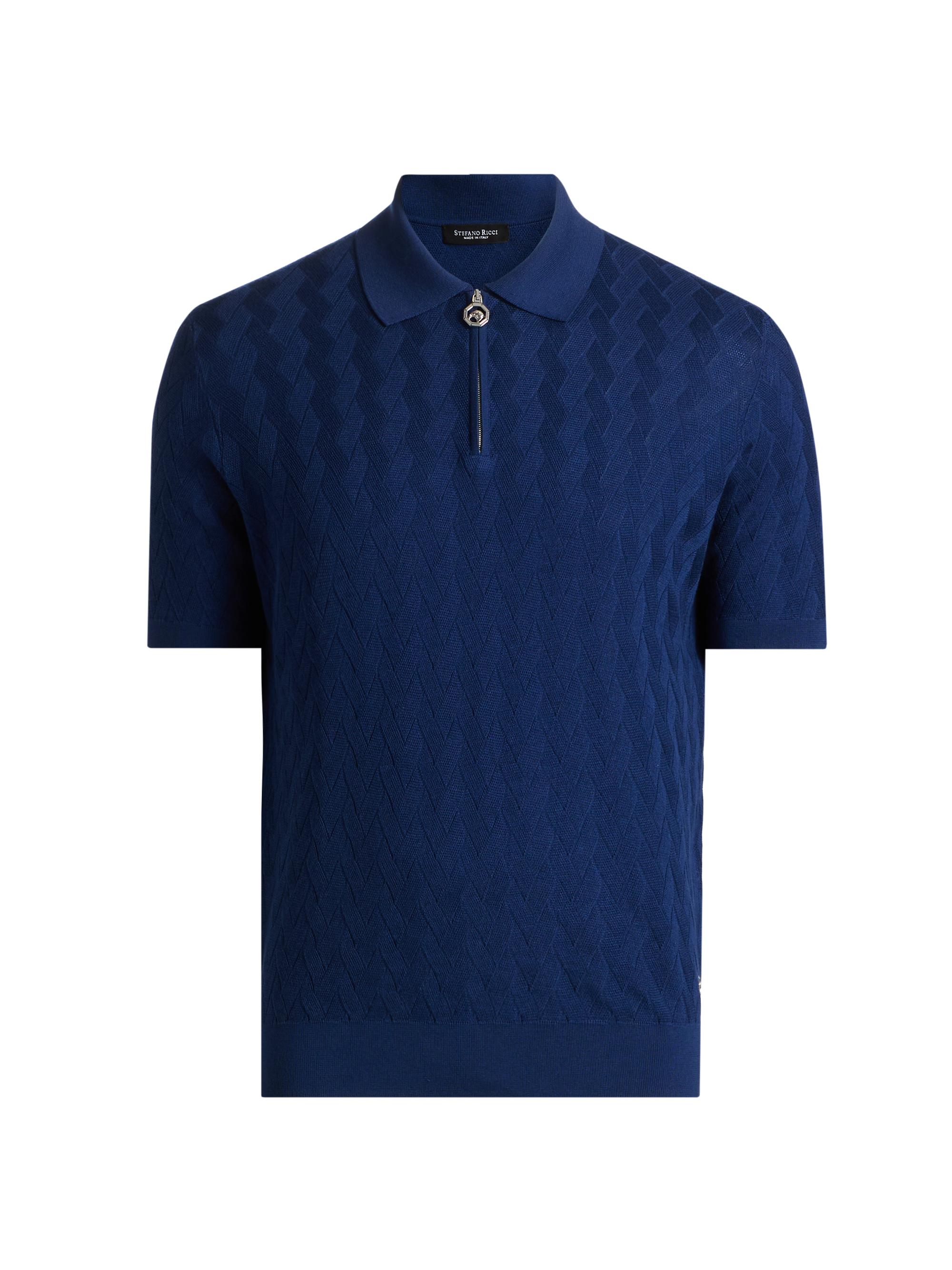 Stefano Ricci Men's Textured Silk-Cotton Quarter-Zip Polo Shirt - Dark Blue
