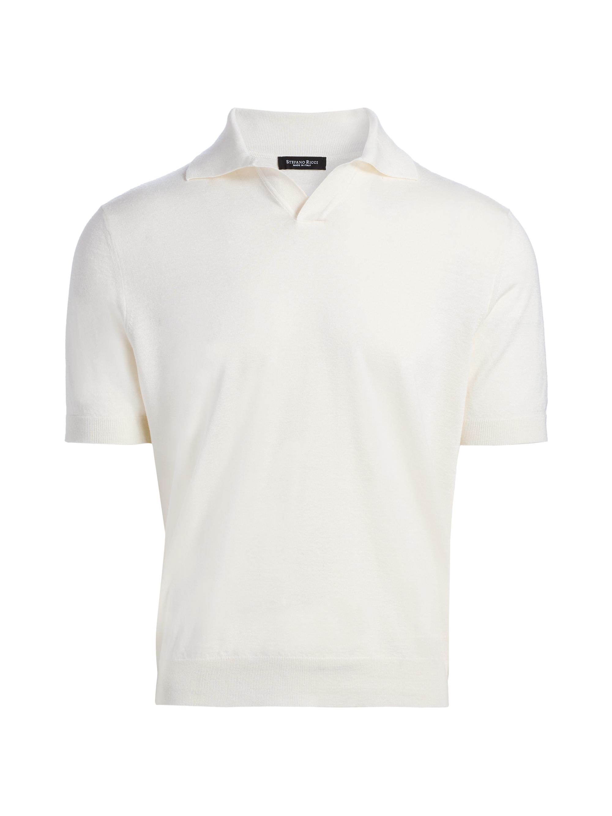 Stefano Ricci Men's Silk-Linen-Cotton Polo Shirt - White - Men's Clothing