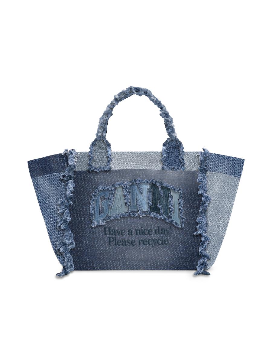 Ganni Small Trapeze Logo Denim Shopper Tote Bag | Saks Fifth Avenue