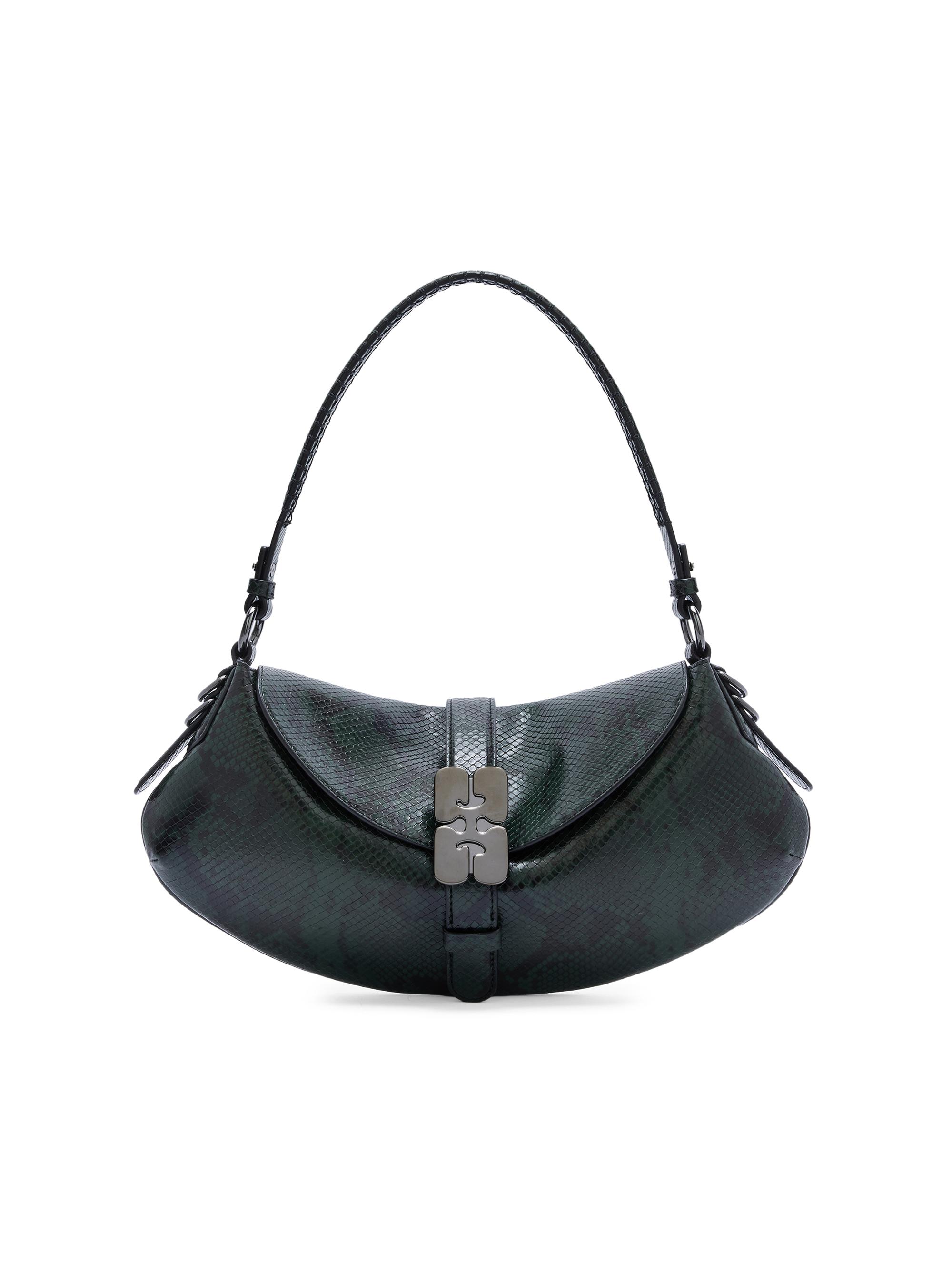 Ganni Women's Kat Snakeskin-Embossed Shoulder Bag - Garden Topiary | Thumbnail 2