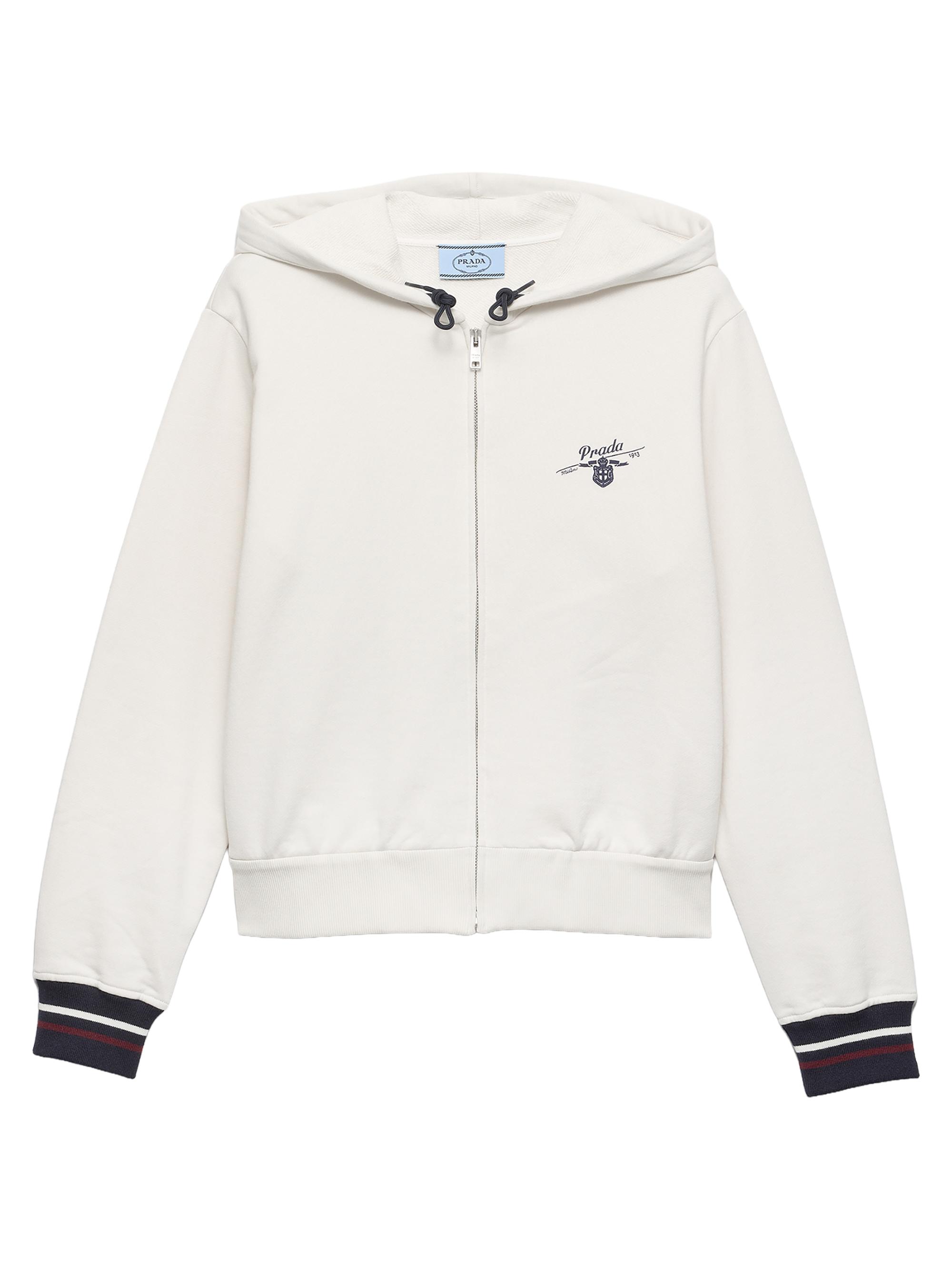 Prada Women's Cotton Fleece Zipper Hoodie - Beige