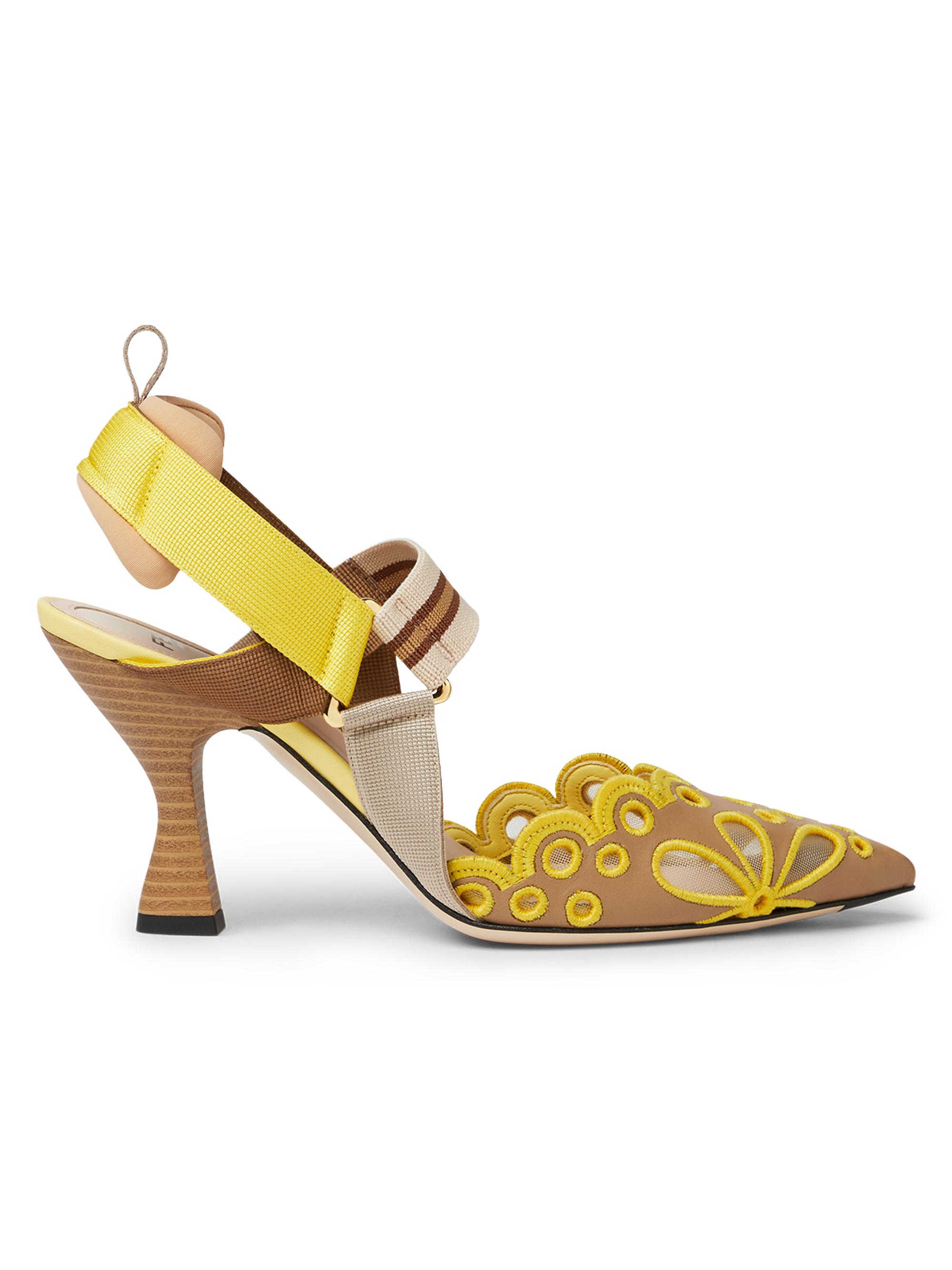 Fendi Women's Colibri 85MM Embroidered Slingback Pumps - Cammell Light Sorbet