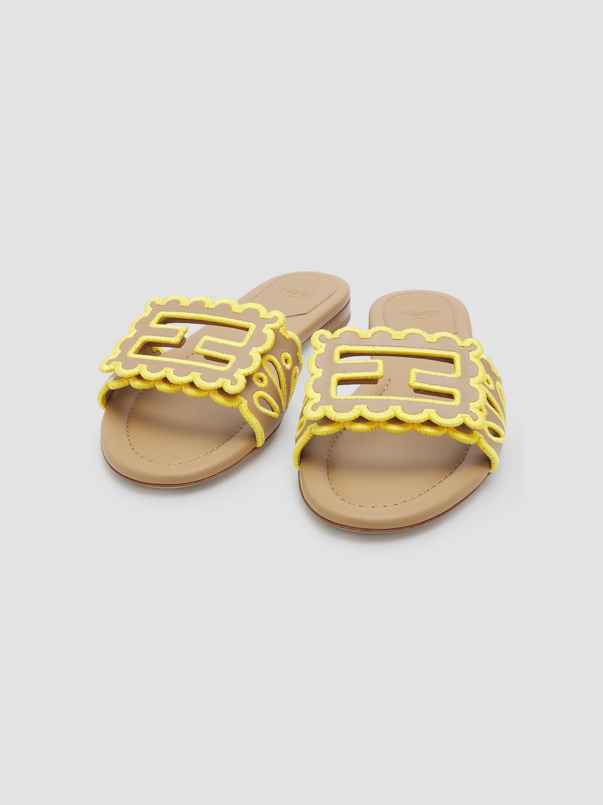 Fendi Baguette Leather Eyelet Slides | Saks Fifth Avenue display picture 1
