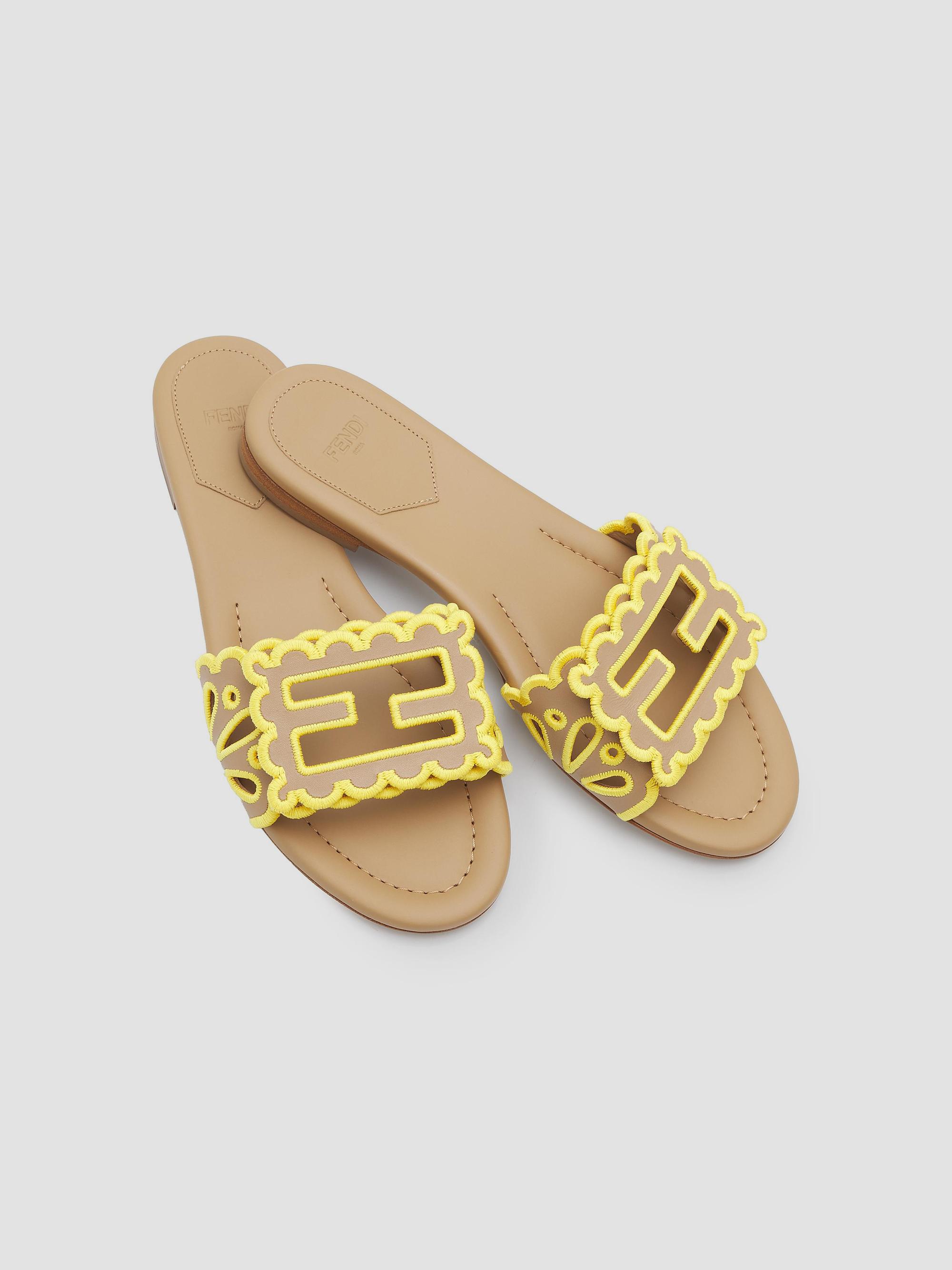 Fendi Baguette Leather Eyelet Slides | Saks Fifth Avenue display picture 3
