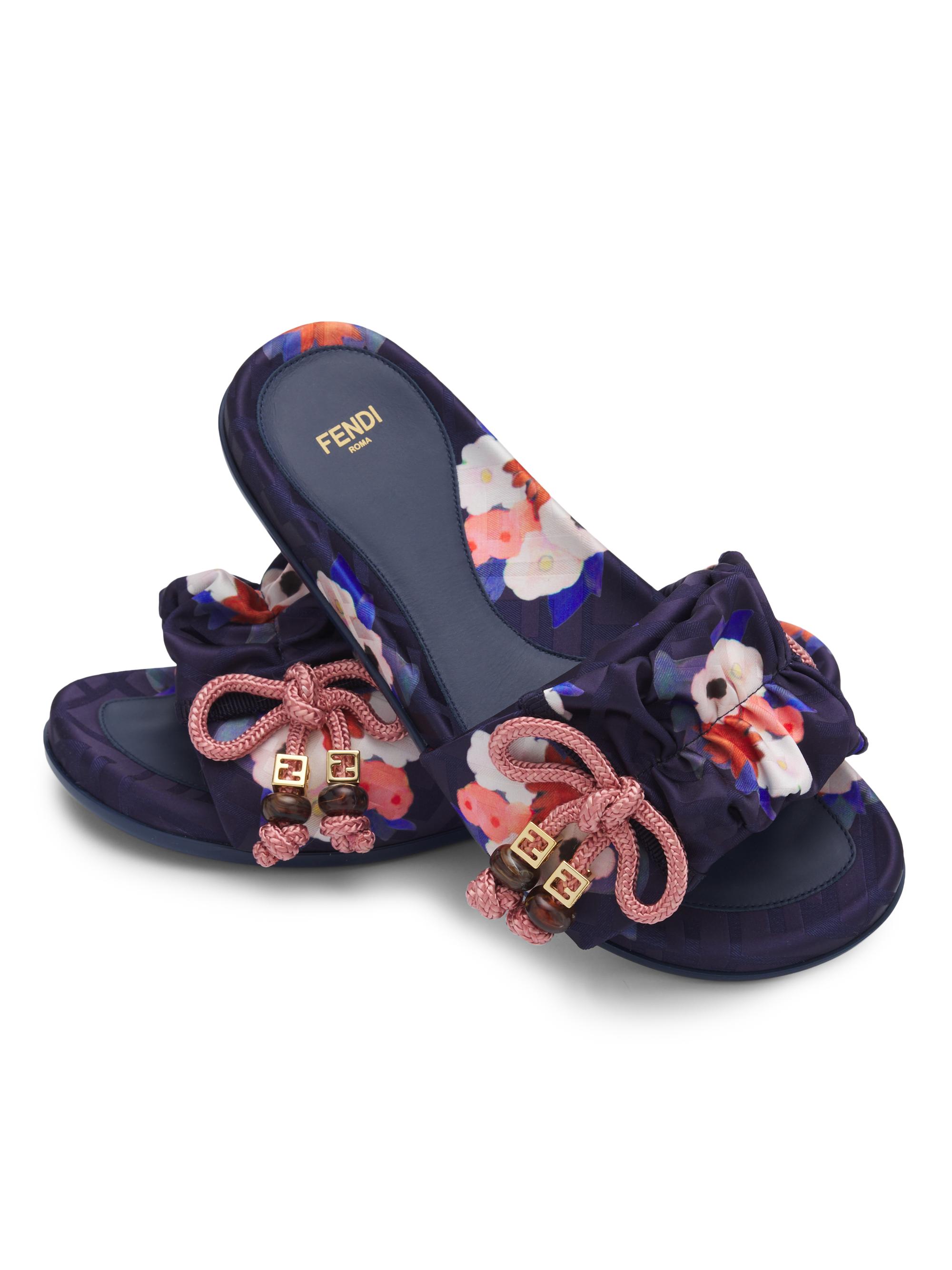 Fendi Feel FF Jacquard Satin Slides | Saks Fifth Avenue