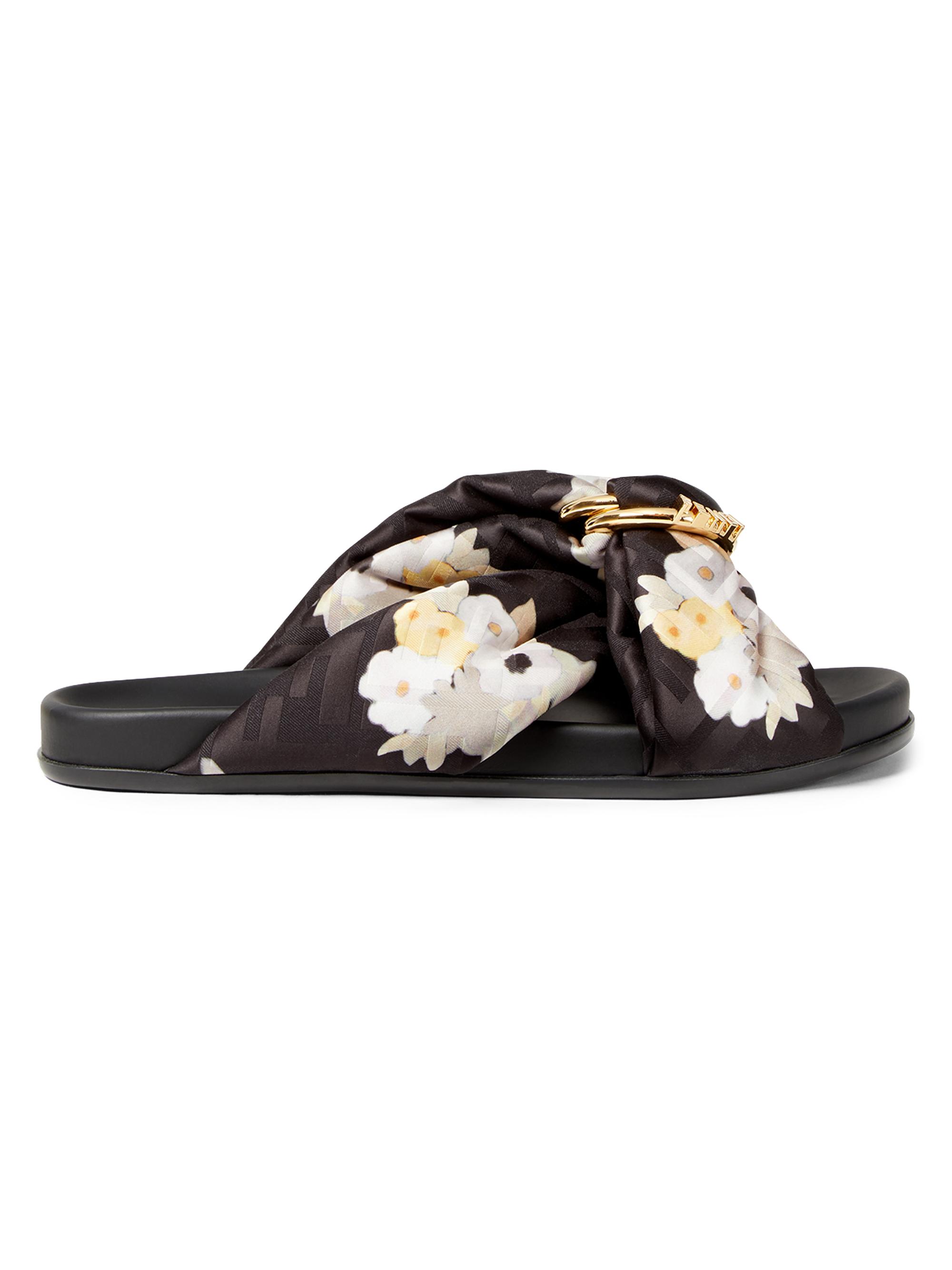 Fendi Women's Logo Floral Slides - Nero Multicolor  Sandals