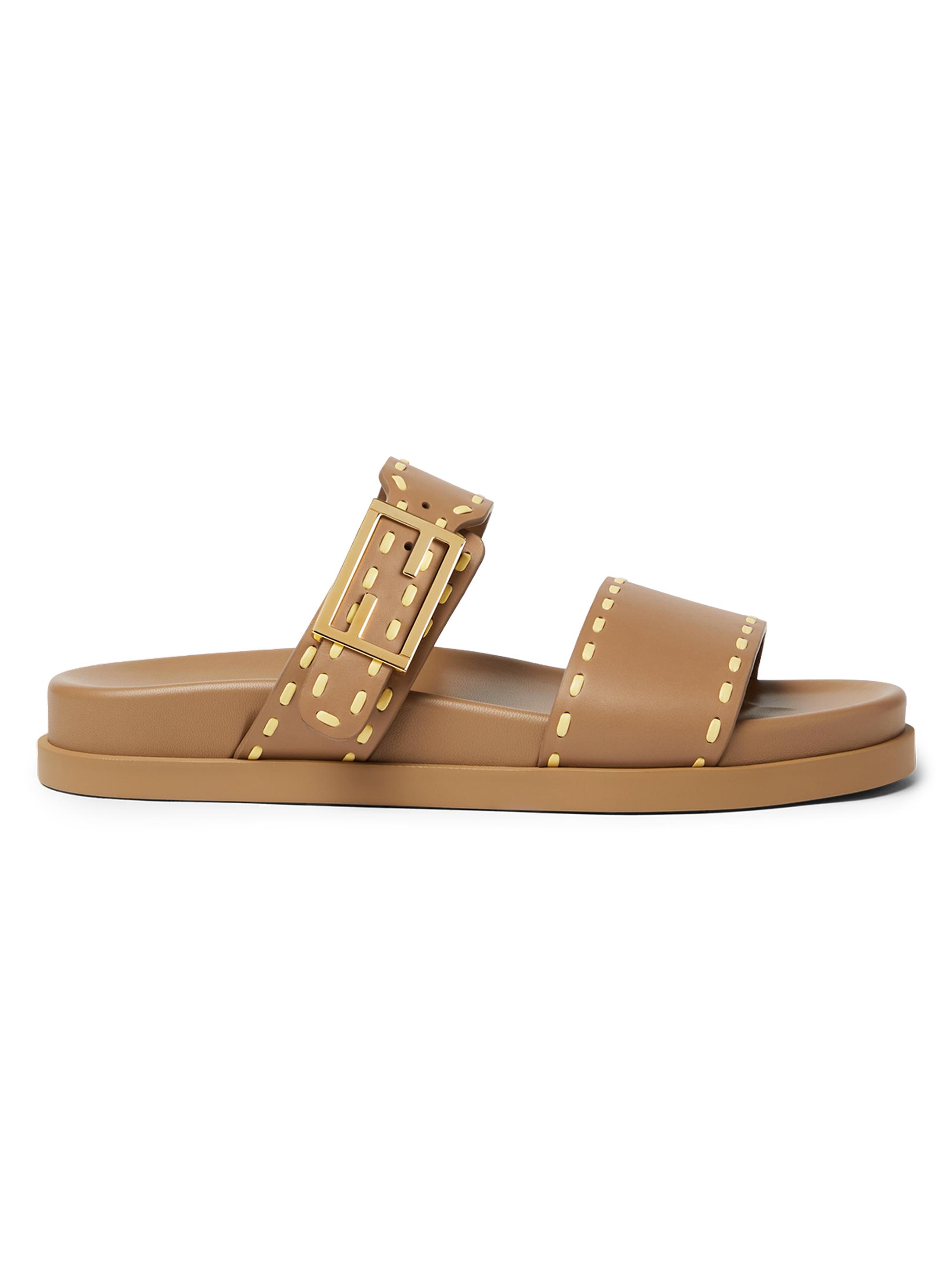 Fendi Women's Feel Leather Slides - Mahogany Anemone  Sandals