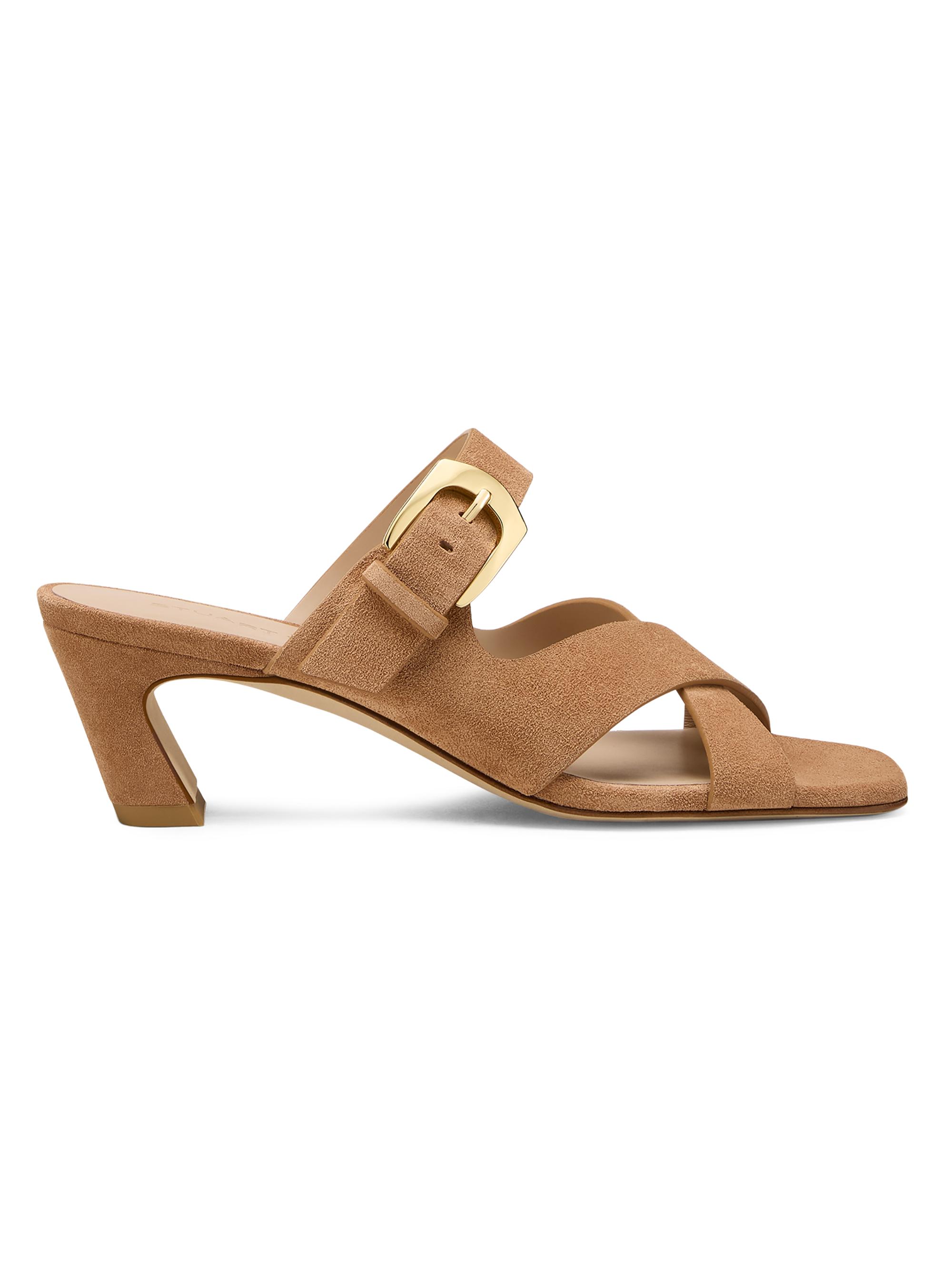 Stuart Weitzman Women's Sai 50MM Suede Block-Heel Sandals - Doe
