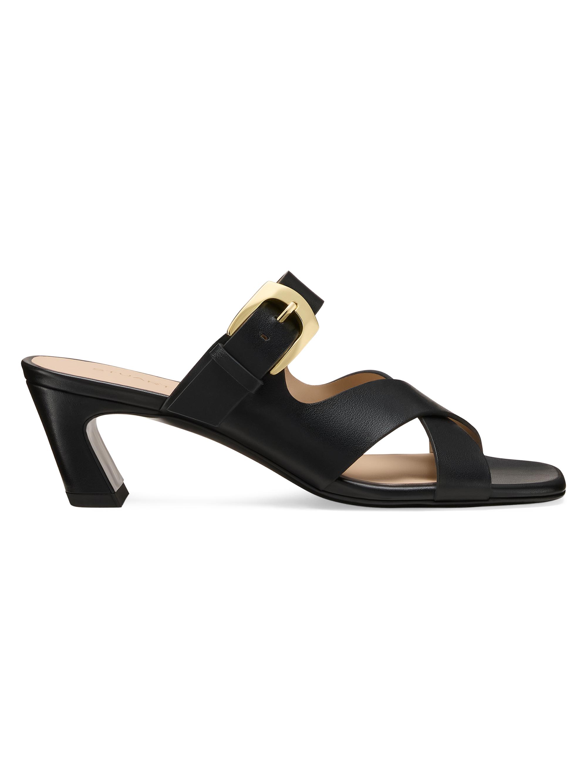 Stuart Weitzman Women's Sai 50MM Leather Block-Heel Sandals - Black