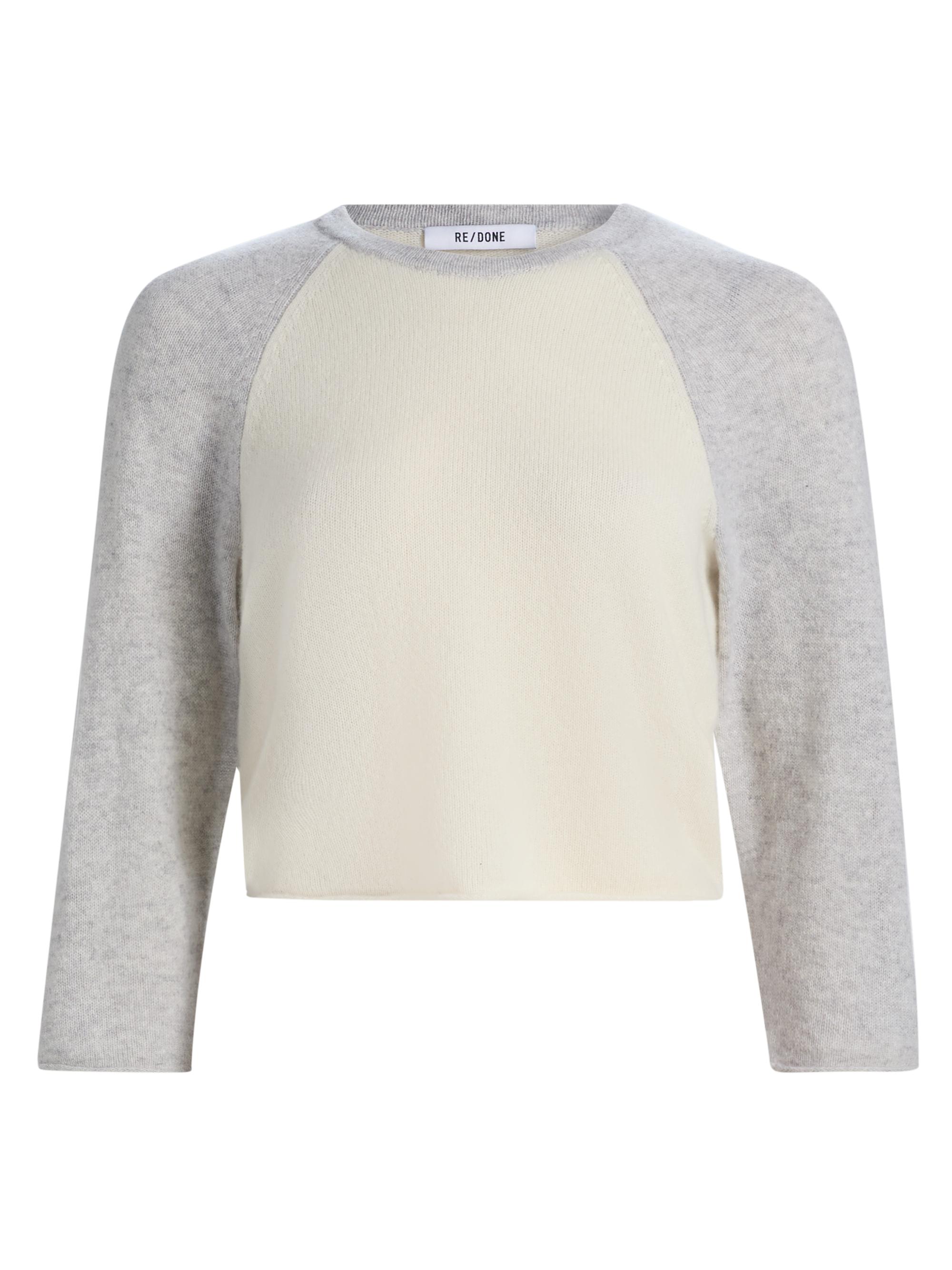 Re/done Women's Two-Tone Baseball Raglan Cashmere Sweater -  Light Grey