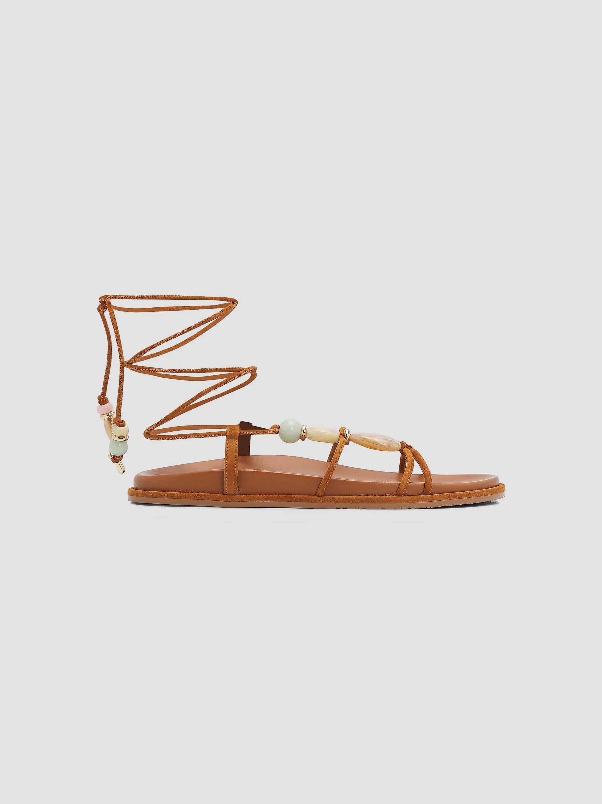 Stuart Weitzman Women's Majorca Beaded Suede Wrap Sandals - Boho Tan - Size 9