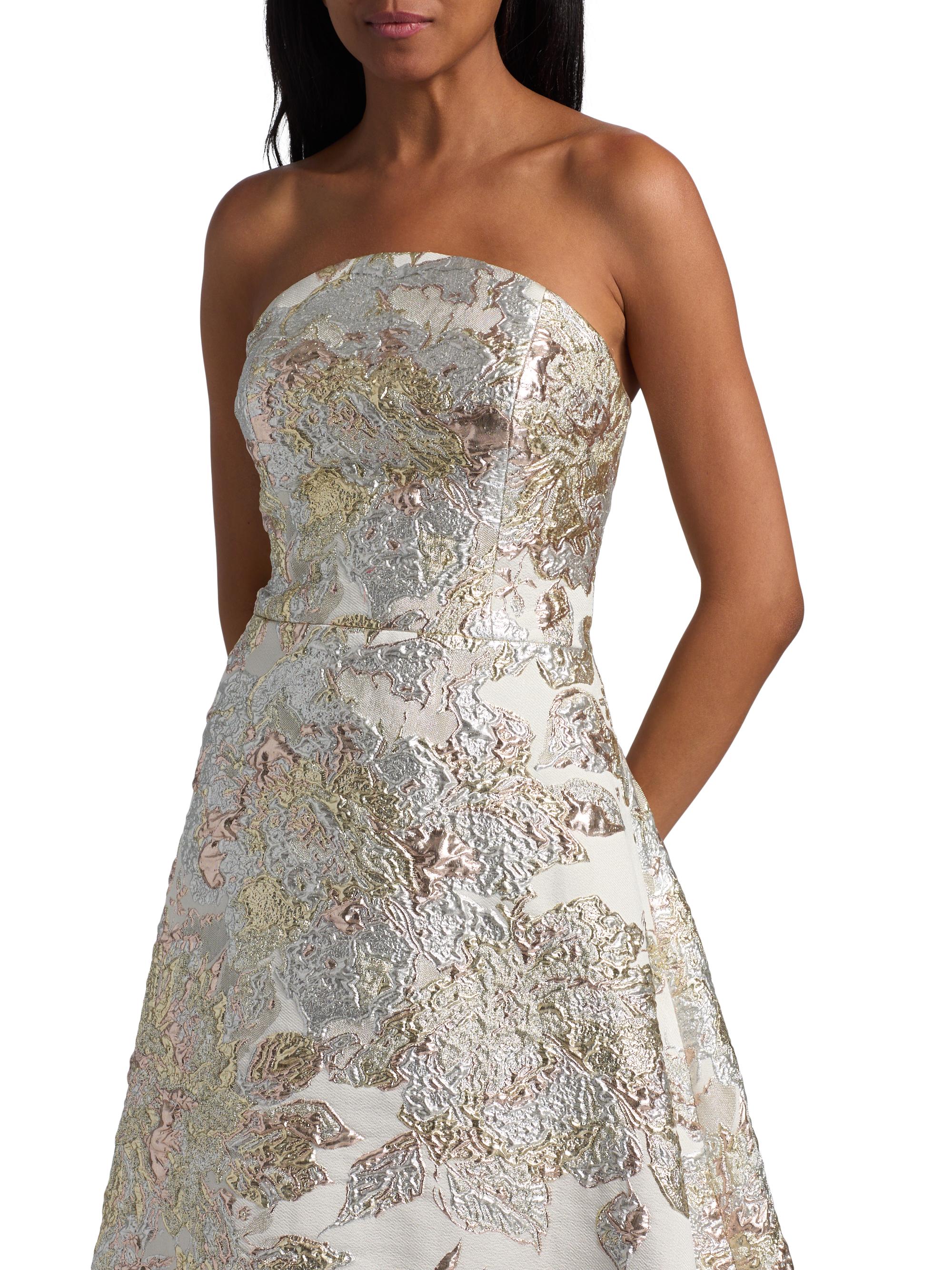 calvin klein women's strapless metallic jacquard formal dress Metallic Jacquard Strapless Midi Dress (Women)