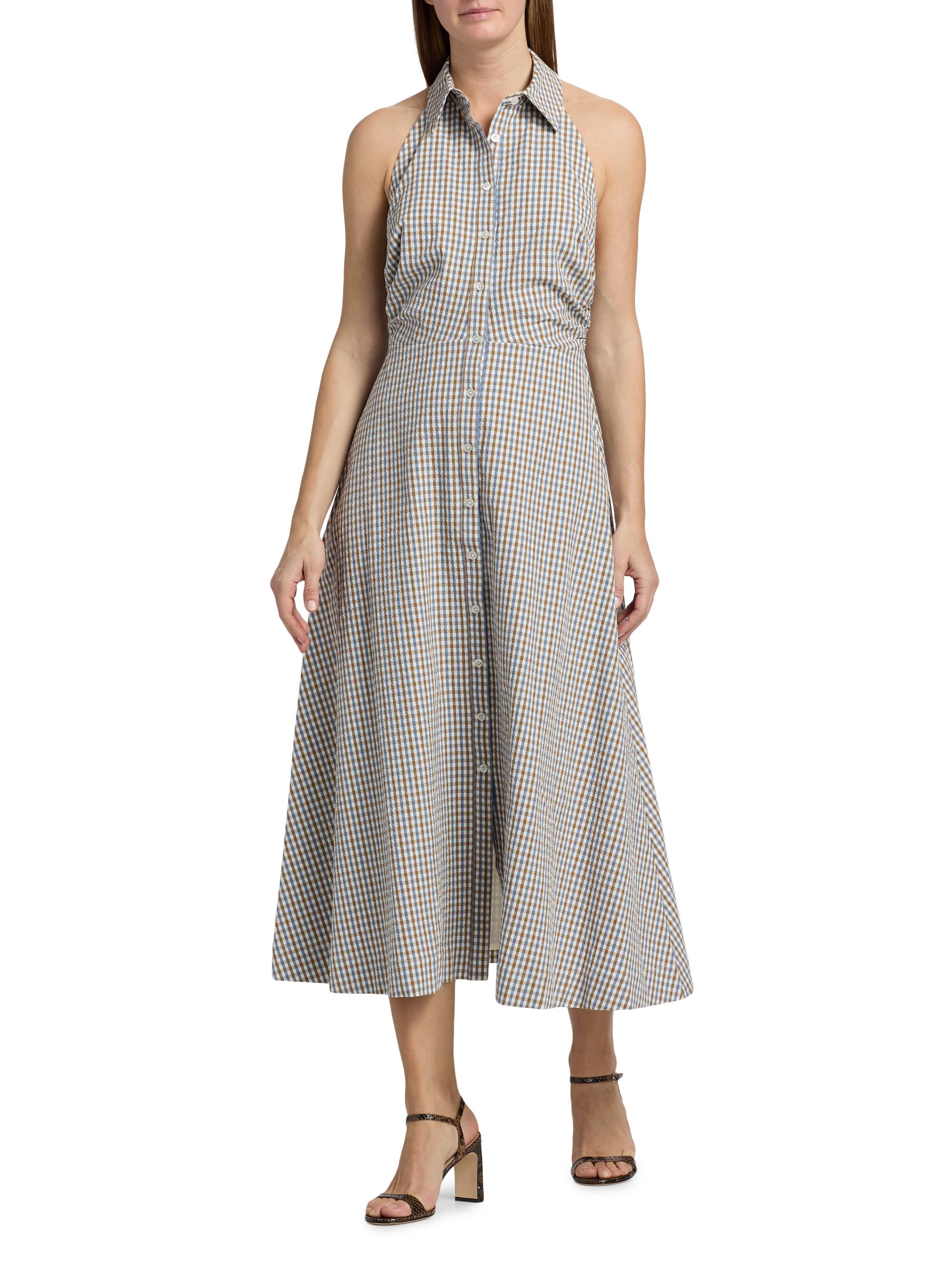 mackey gingham seersucker halter dress Mackey Gingham Seersucker Halter Dress in Light Chicory/Dove