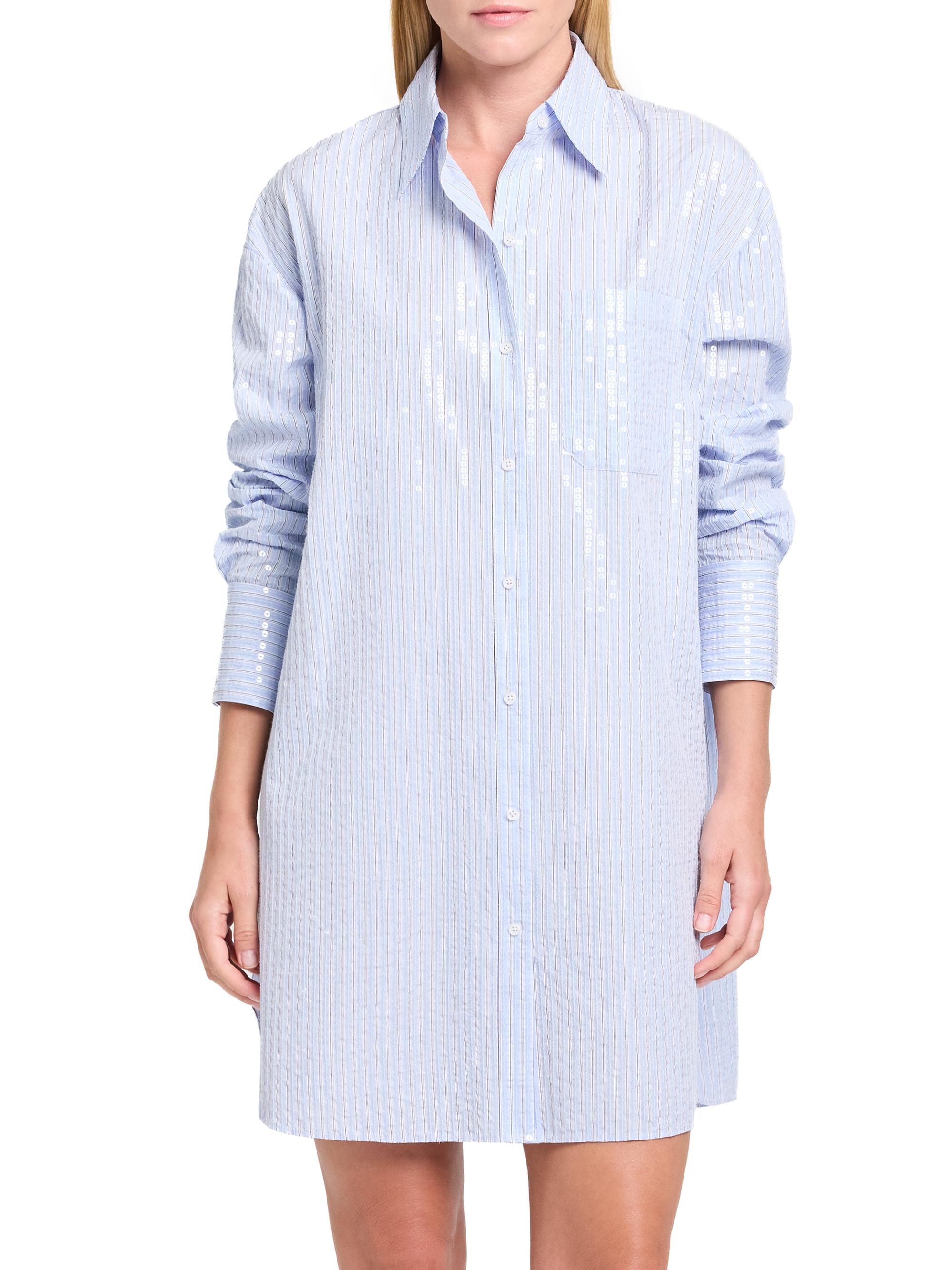 TWP Women's Big Joe Sequined Striped Mini-Shirtdress - Blue Midnight