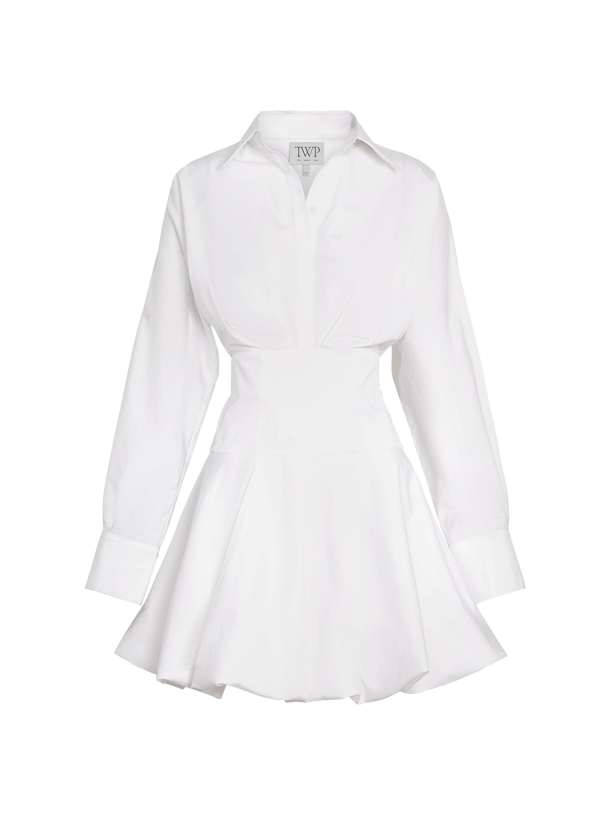 TWP Women's Mila Cotton Poplin Bubble-Hem Mini-Shirtdress - White
