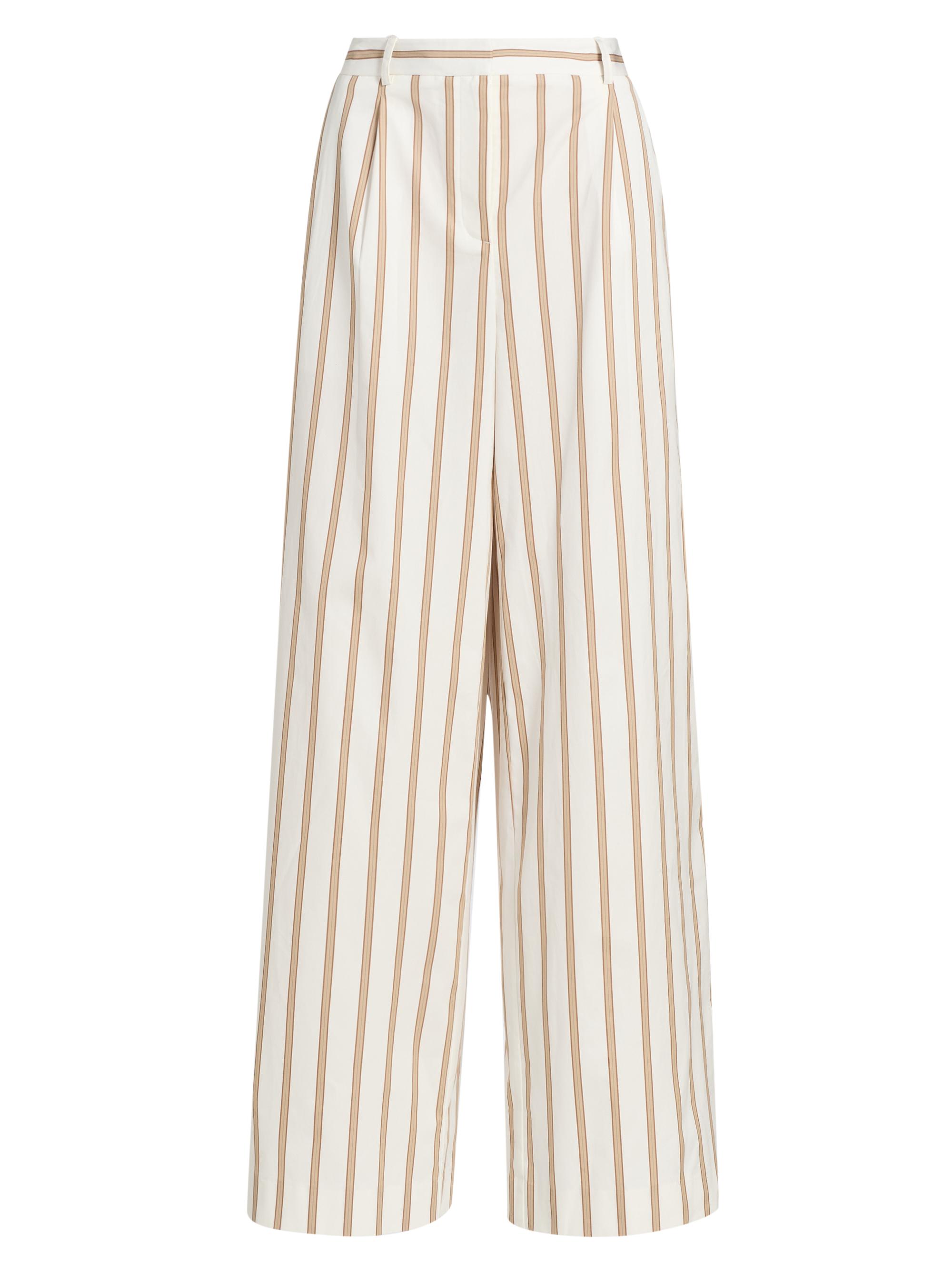 TWP Women's Hudson Striped Cotton Wide-Leg Pants - White Khaki