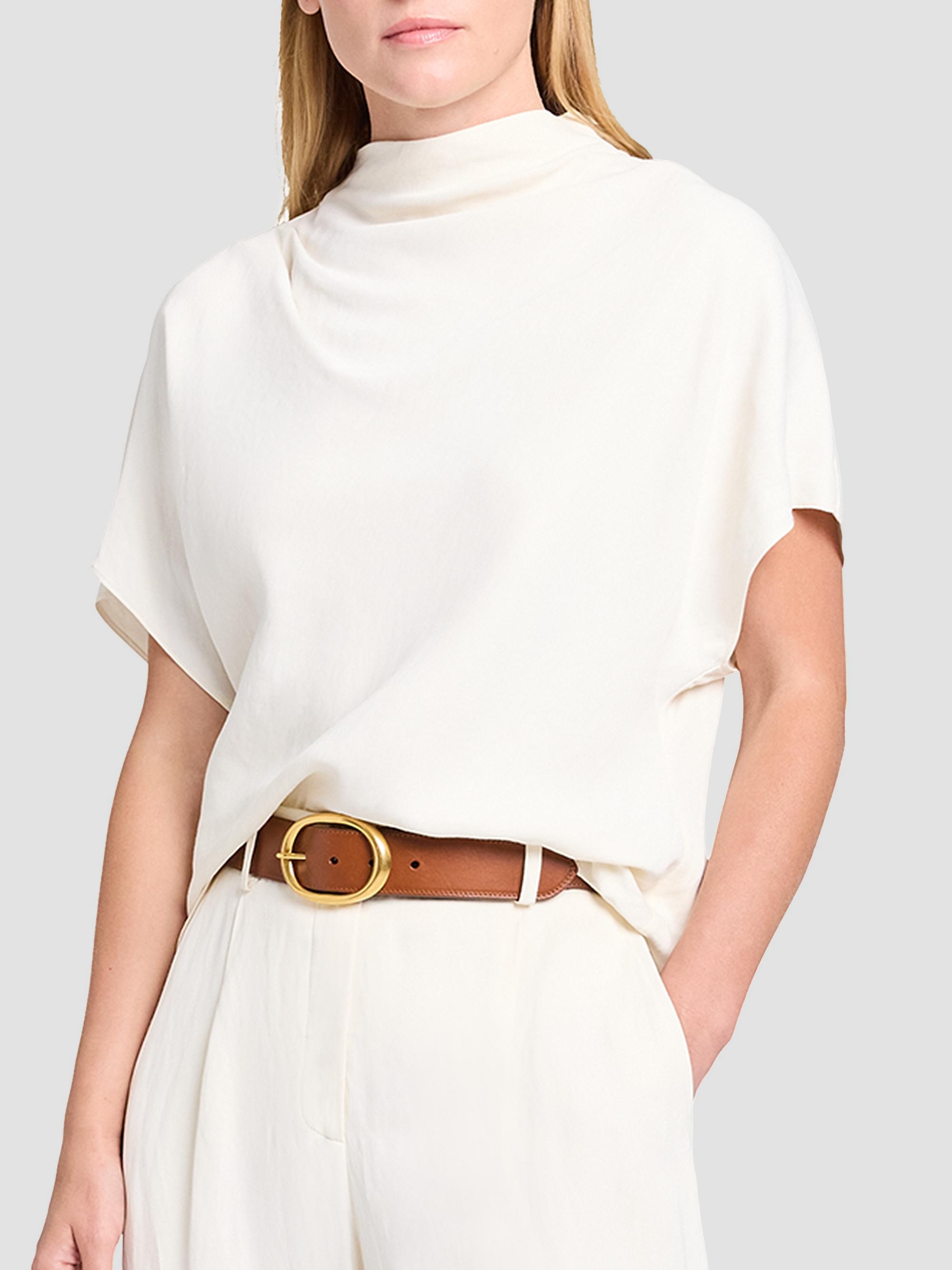 TWP Draped Mock Neck Linen-Blend T-Shirt | Saks Fifth Avenue