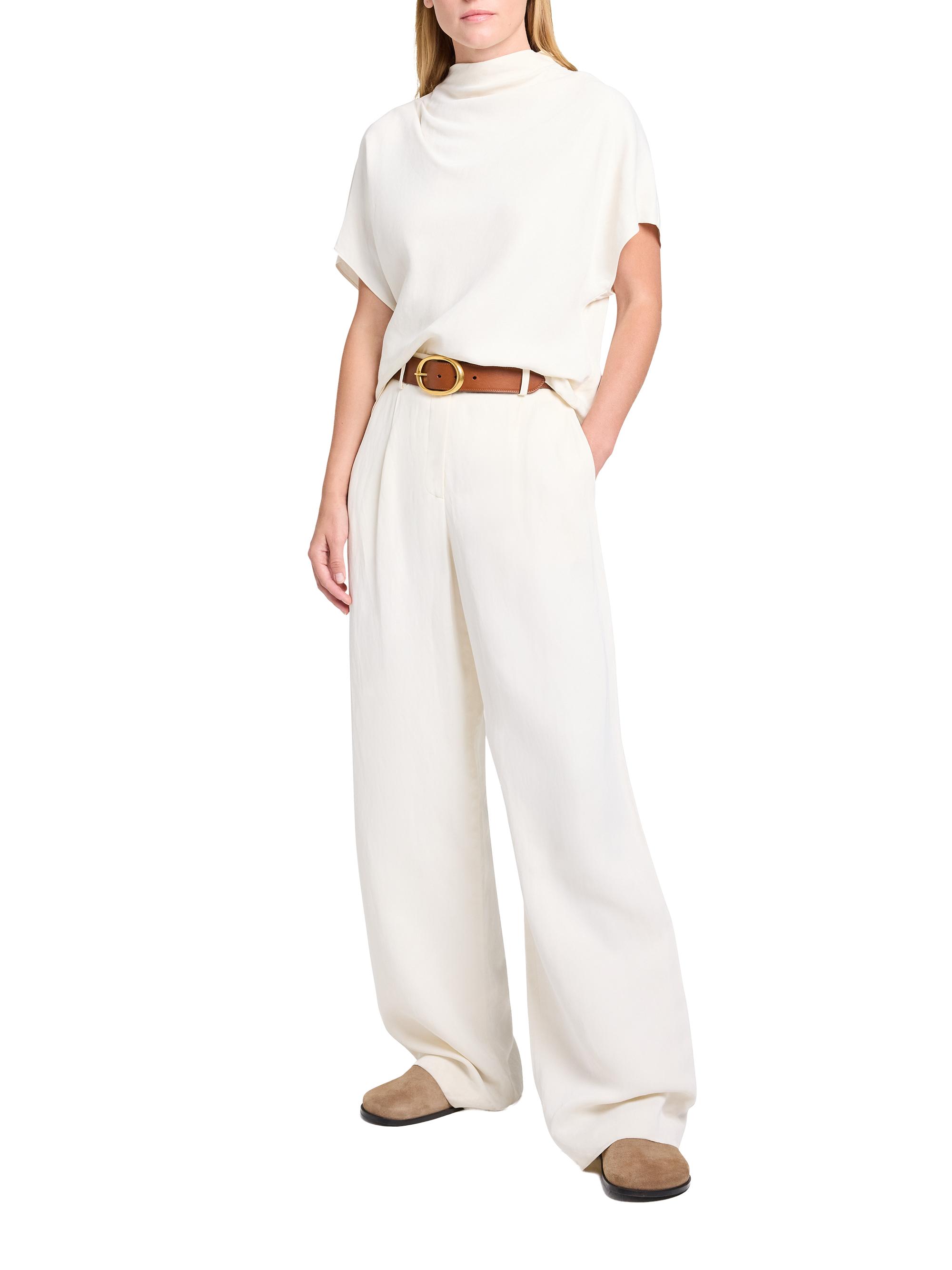 TWP Draped Mock Neck Linen-Blend T-Shirt | Saks Fifth Avenue