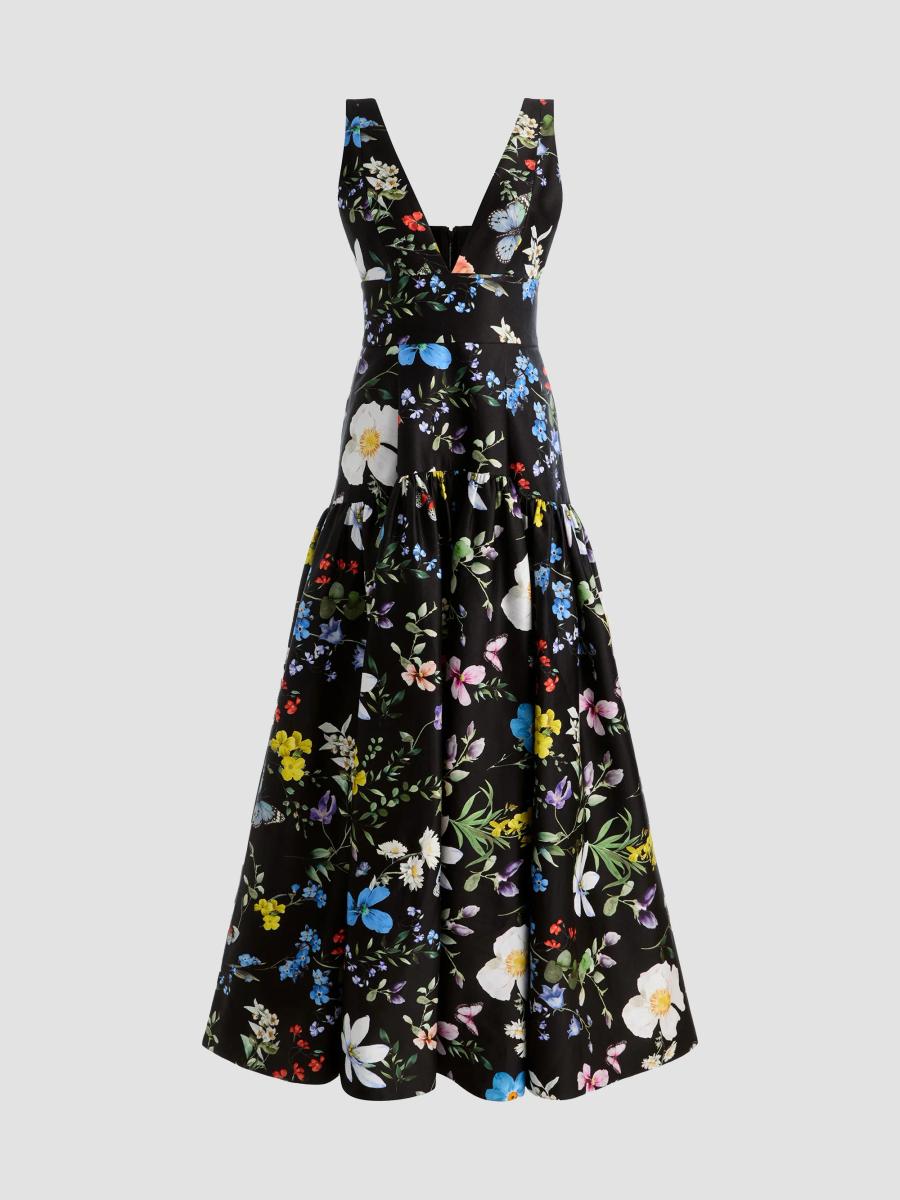 ALICE + OLIVIA Lila Floral Structured Fit & Flare Gown | Saks
