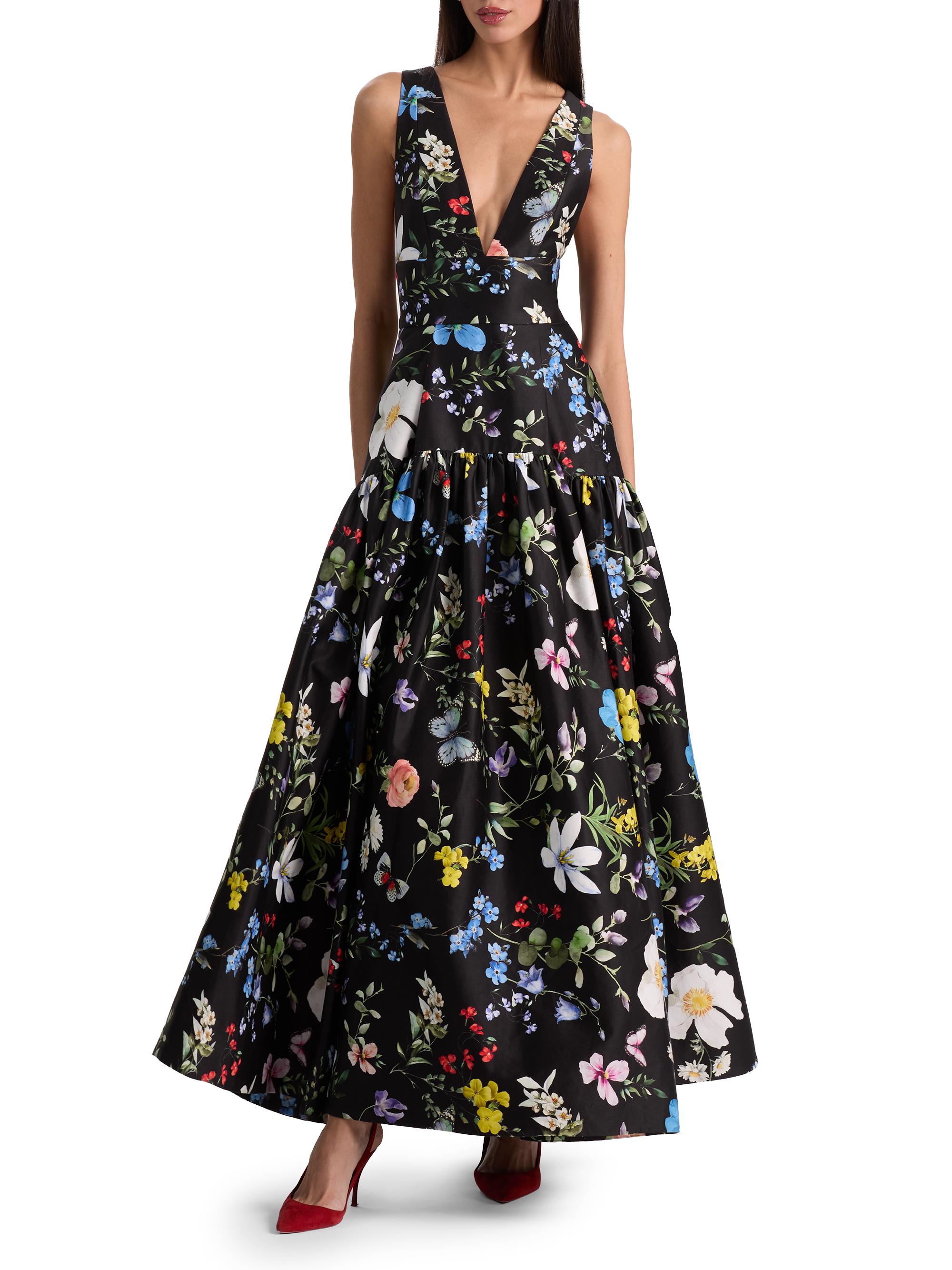 ALICE + OLIVIA Lila Floral Structured Fit & Flare Gown | Saks