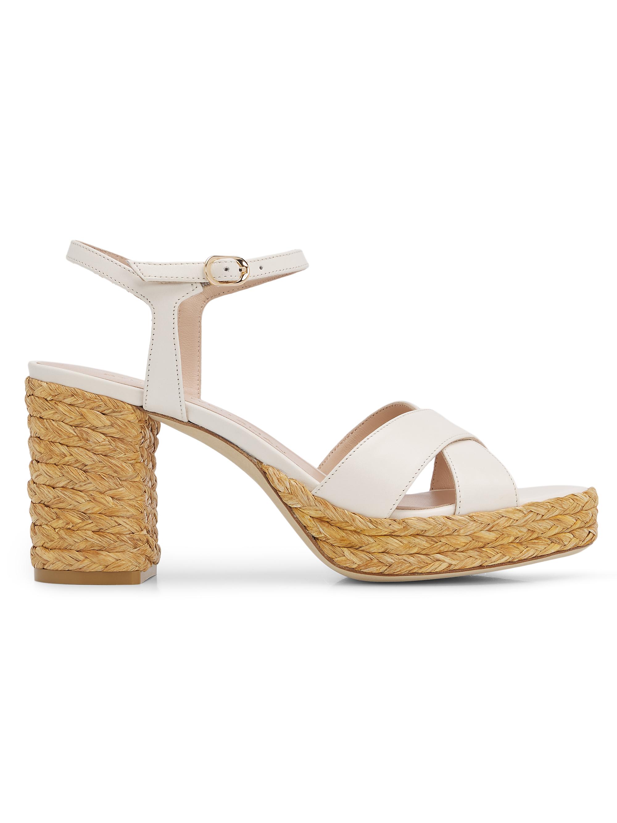 Stuart Weitzman Women's Dayna 80MM Leather-Raffia Platform Sandals - Cream | Thumbnail 7