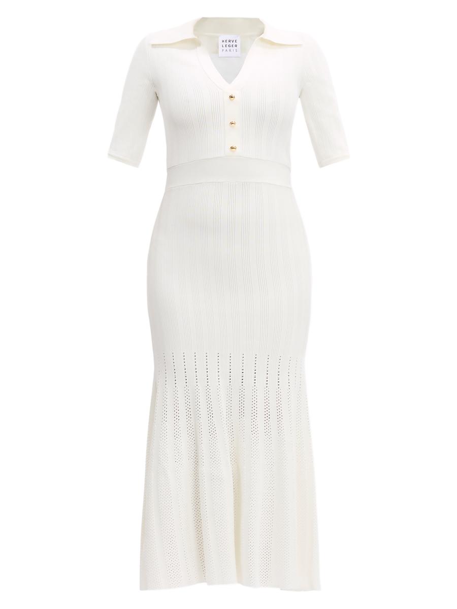 herve leger blue crochet trim knit flared short dress m Herve Leger Blue Crochet Trim Knit Flared Short Dress M Herve Leger