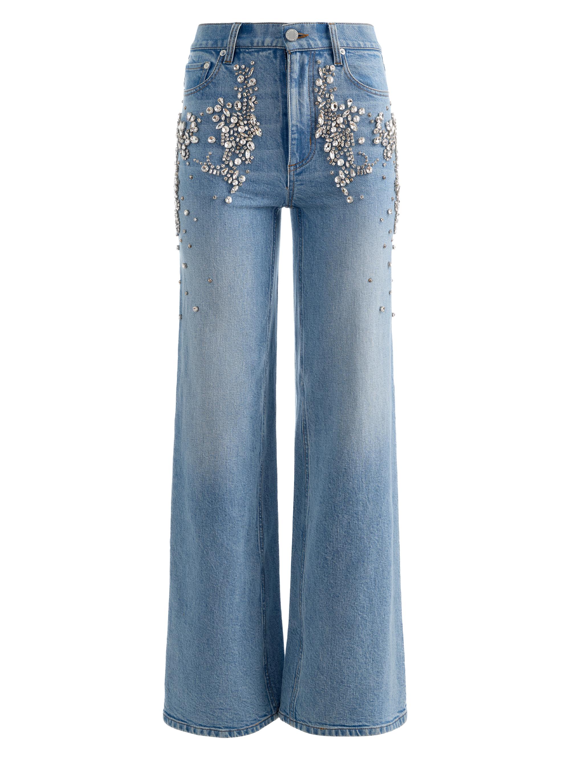 ALICE + OLIVIA Women's Chic Rhinestone-Embellished Wide-Leg Jeans - Celine Vintage | Thumbnail 6