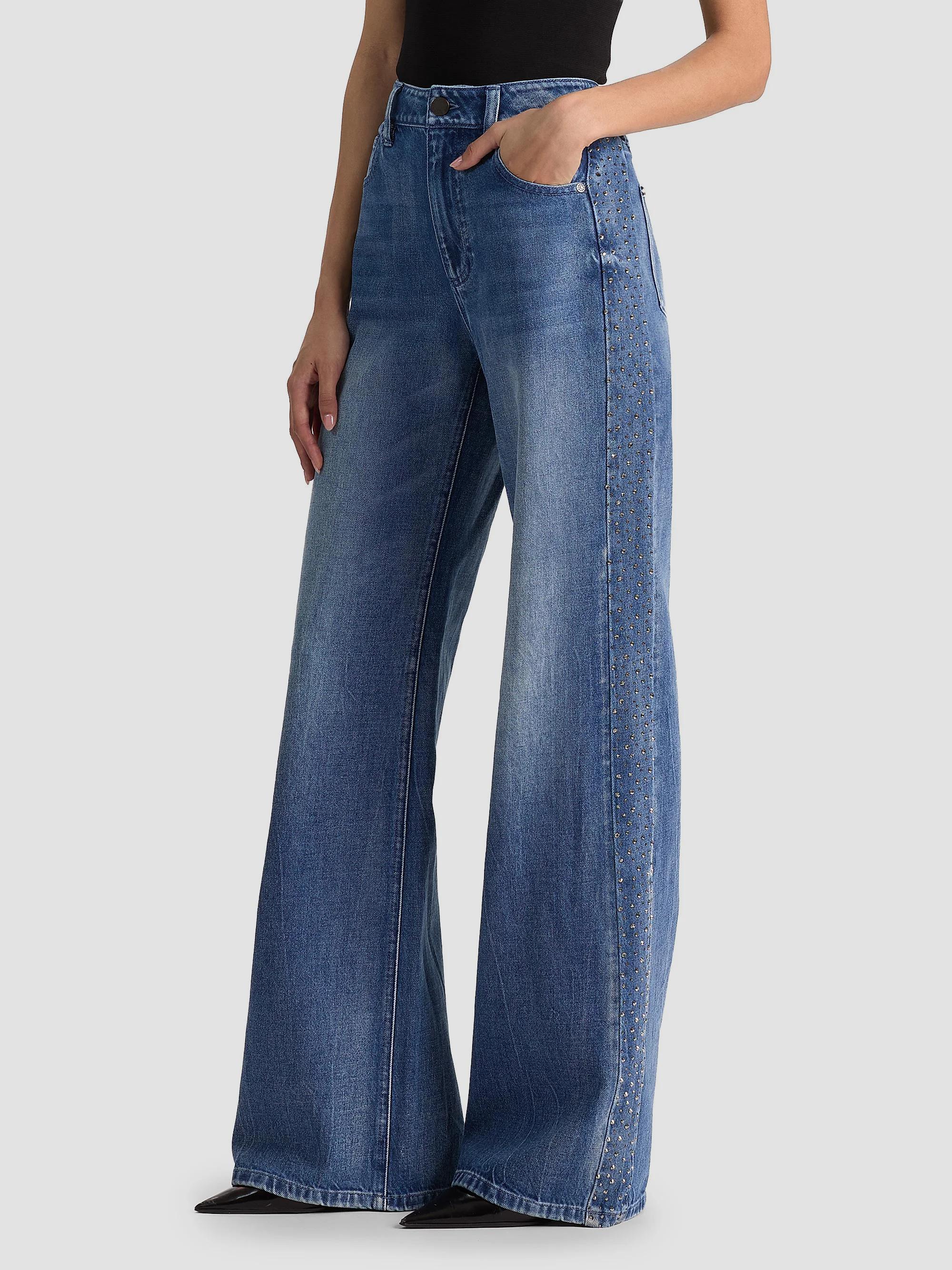 ALICE + OLIVIA Chic Crystal-Embellished High-Rise Wide-Leg Jeans