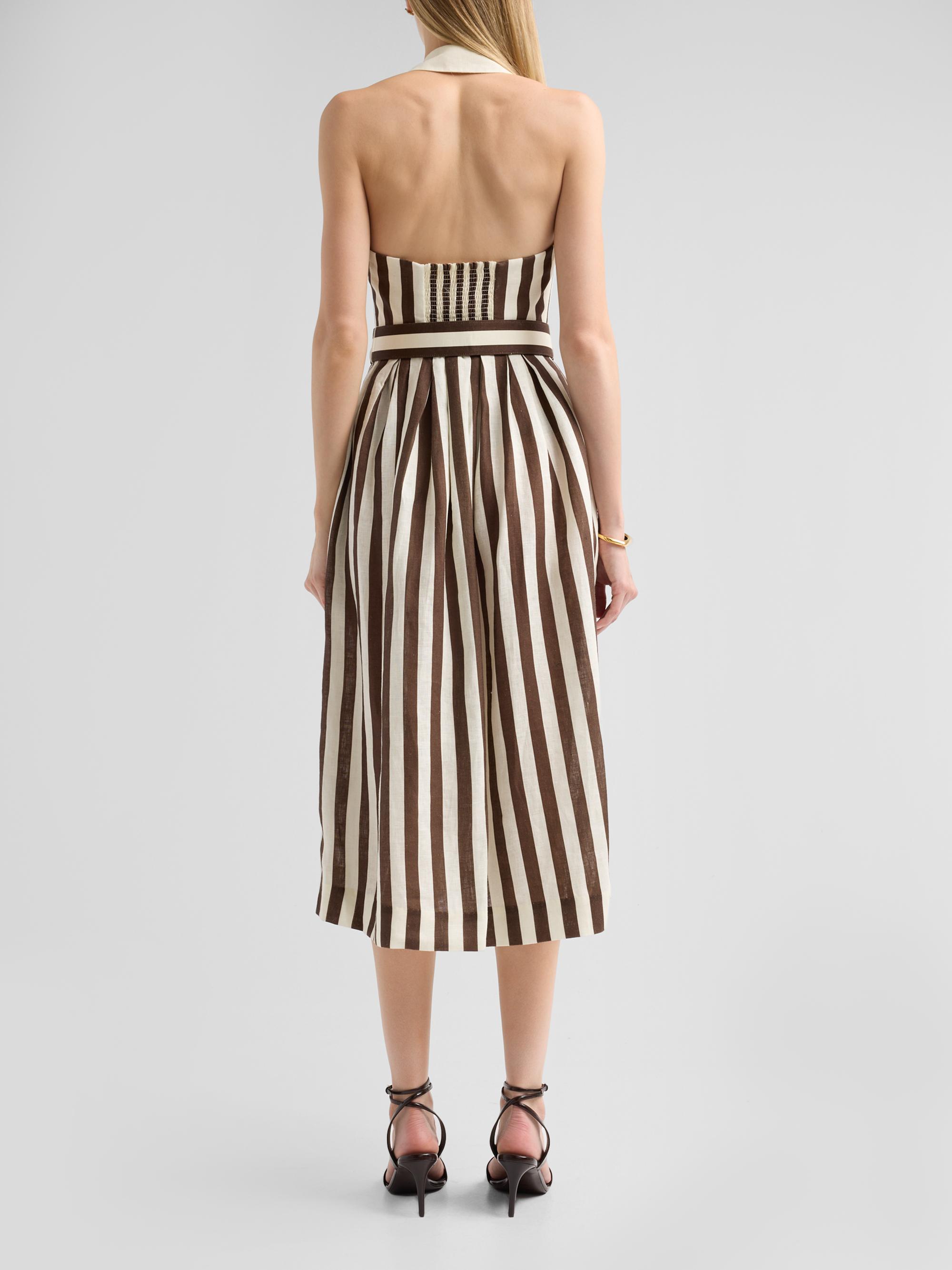 Cara Cara Women's Quentin Striped Linen Button-Front Halter Midi Dress - Brown  Stripe | Thumbnail 3